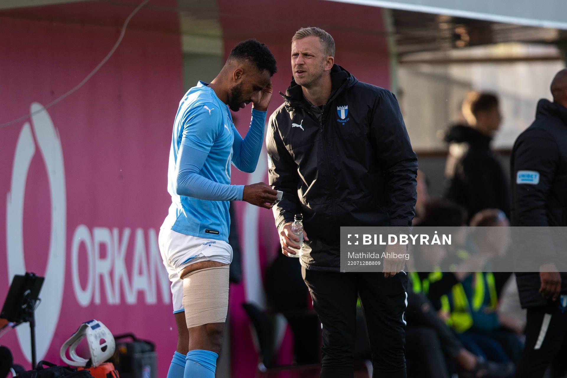Isaac Kiese Thelin of Malmö FF receives medical assistance
