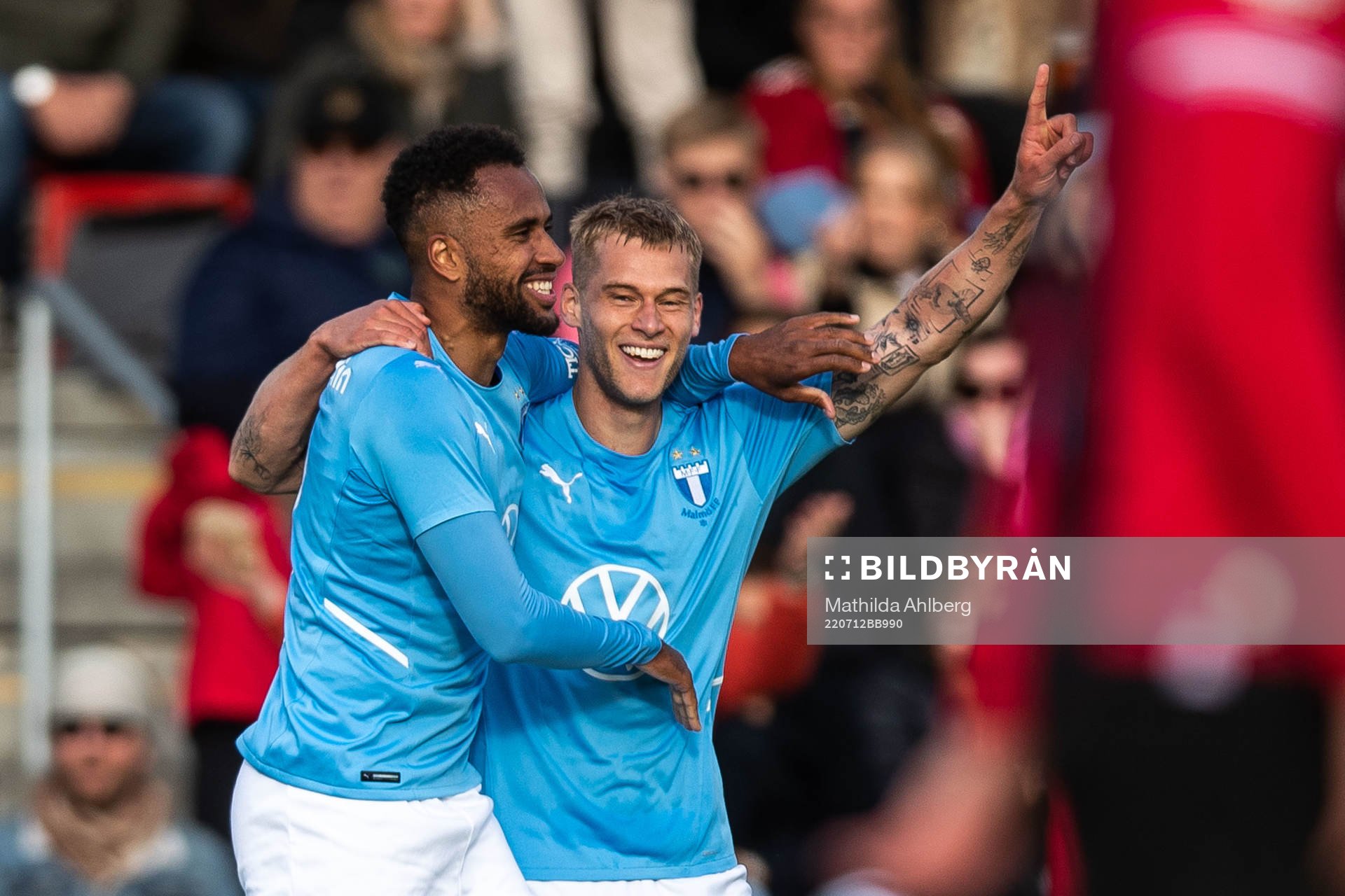 Isaac Kiese Thelin and Felix Beijmo of Malmö FF celebrate