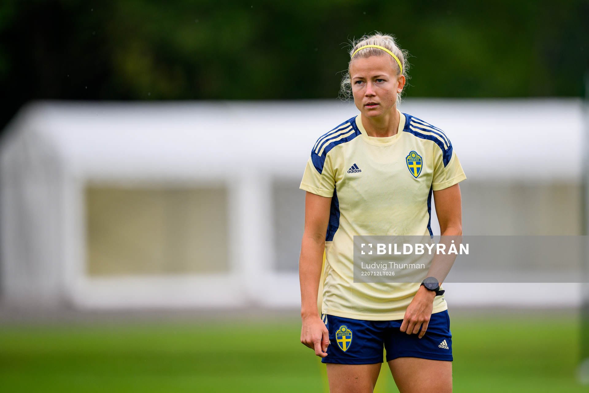 Hanna Glas of the Swedish women's national football team at a training session during the UEFA Women's Euro 2022 Championship on July 12, 2022 in Chester.