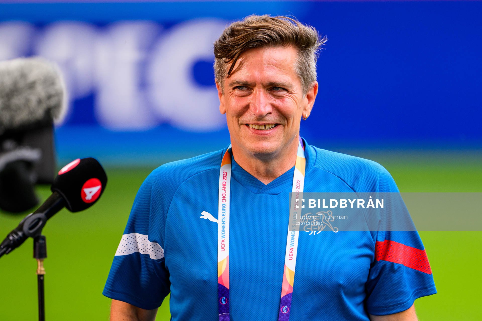 Head coach Nils Nielsen of the Swiss women's national football team ahead of a training session during the UEFA Women's Euro 2022 Championship on July 12, 2022 in Sheffield.