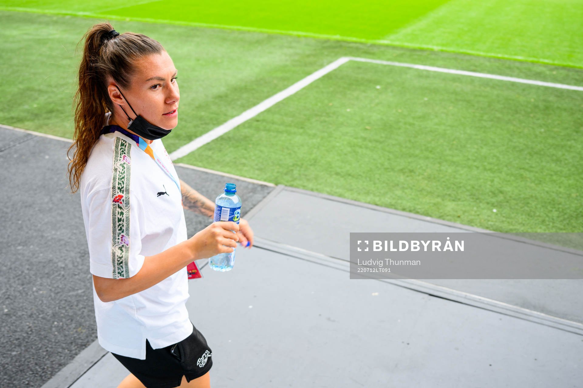 Ramona Bachmann of the Swiss women's national football team ahead of a training session during the UEFA Women's Euro 2022 Championship on July 12, 2022 in Sheffield. 