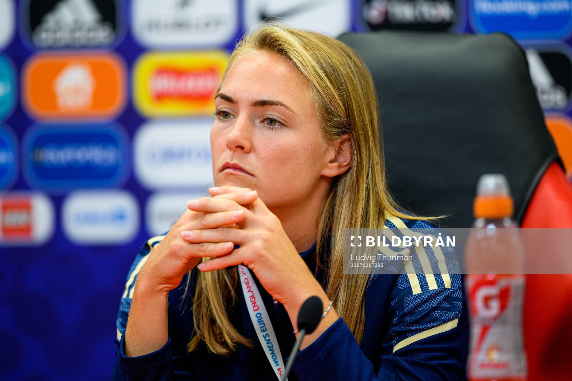 Magdalena Eriksson of the Swedish women's national football team at a press conference during the UEFA Women's Euro 2022 Championship on July 12, 2022 in Sheffield.