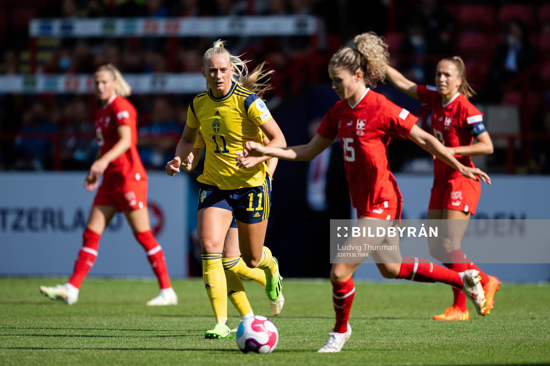 Stina Blackstenius of Sweden and Luana Buhler of Switzerland