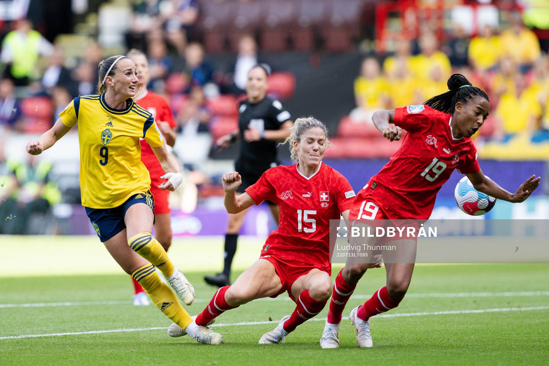 Kosovare Asllani of Sweden against Luana Buhler and Eseosa