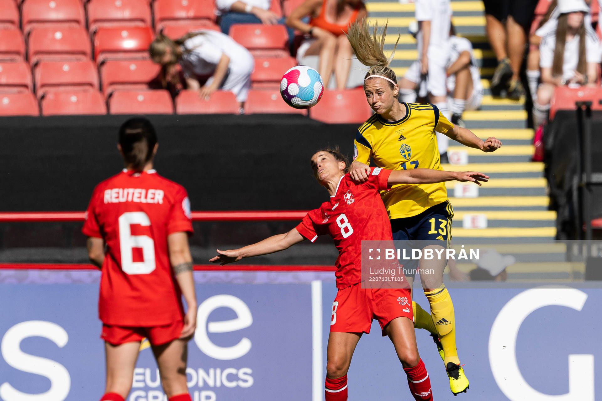 Sandy Maendly of Switzerland and Amanda Ilestedt of Sweden