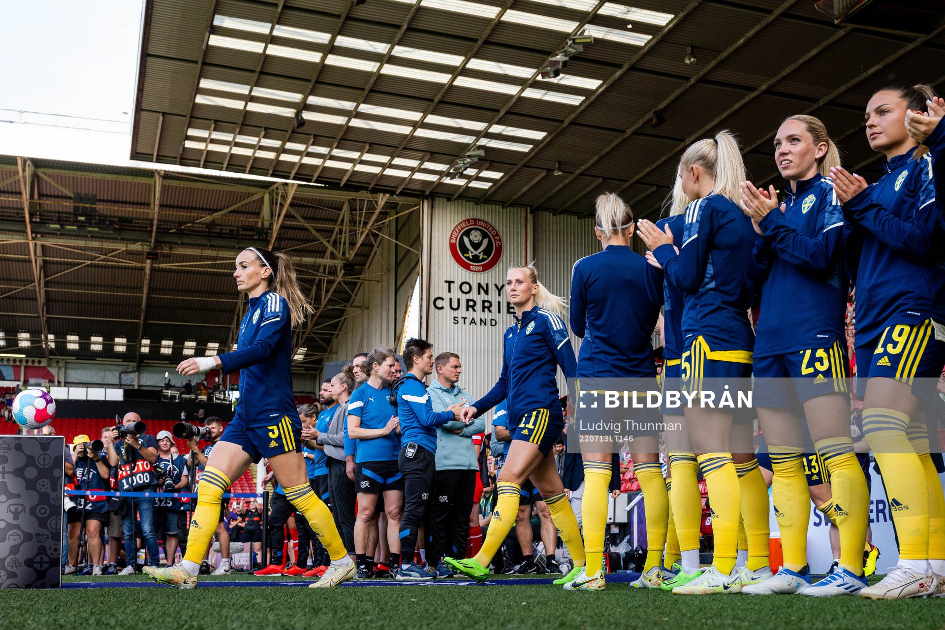 Kosovare Asllani and Stina Blackstenius of Sweden