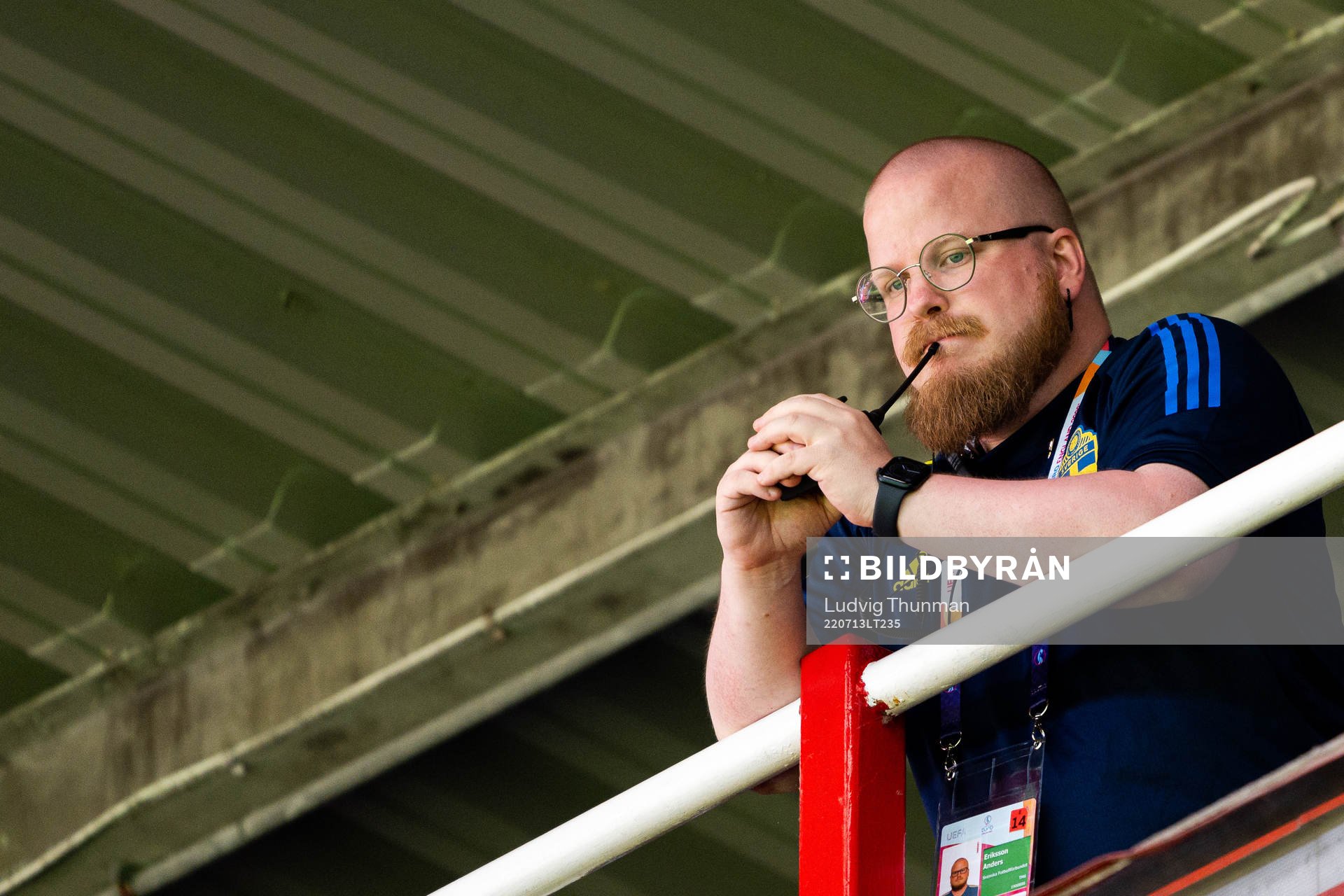 Analyst Anders Eriksson of Sweden ahead of the UEFA Women's Euro 2022 group stage match between Sweden and Switzerland on July 13, 2022 in Sheffield.