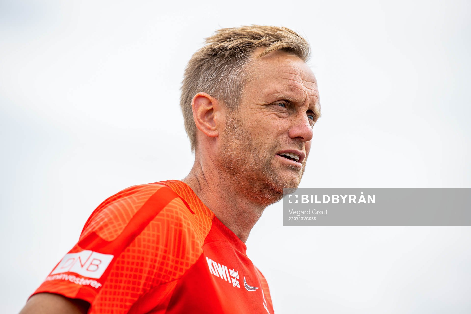 Martin Sjögren, head coach of the Norwegian national football team, at a press event during the UEFA Women's Euro 2022 Championship on July 13, 2022 in Brighton.