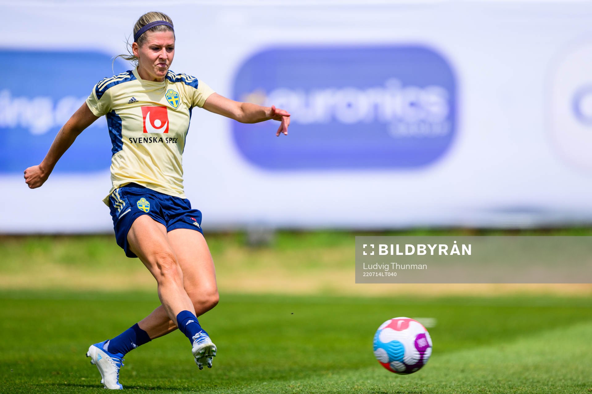 Olivia Schough of the Swedish women's national football team at a training session during the UEFA Women's Euro 2022 Championship on July 14, 2022 in Chester.