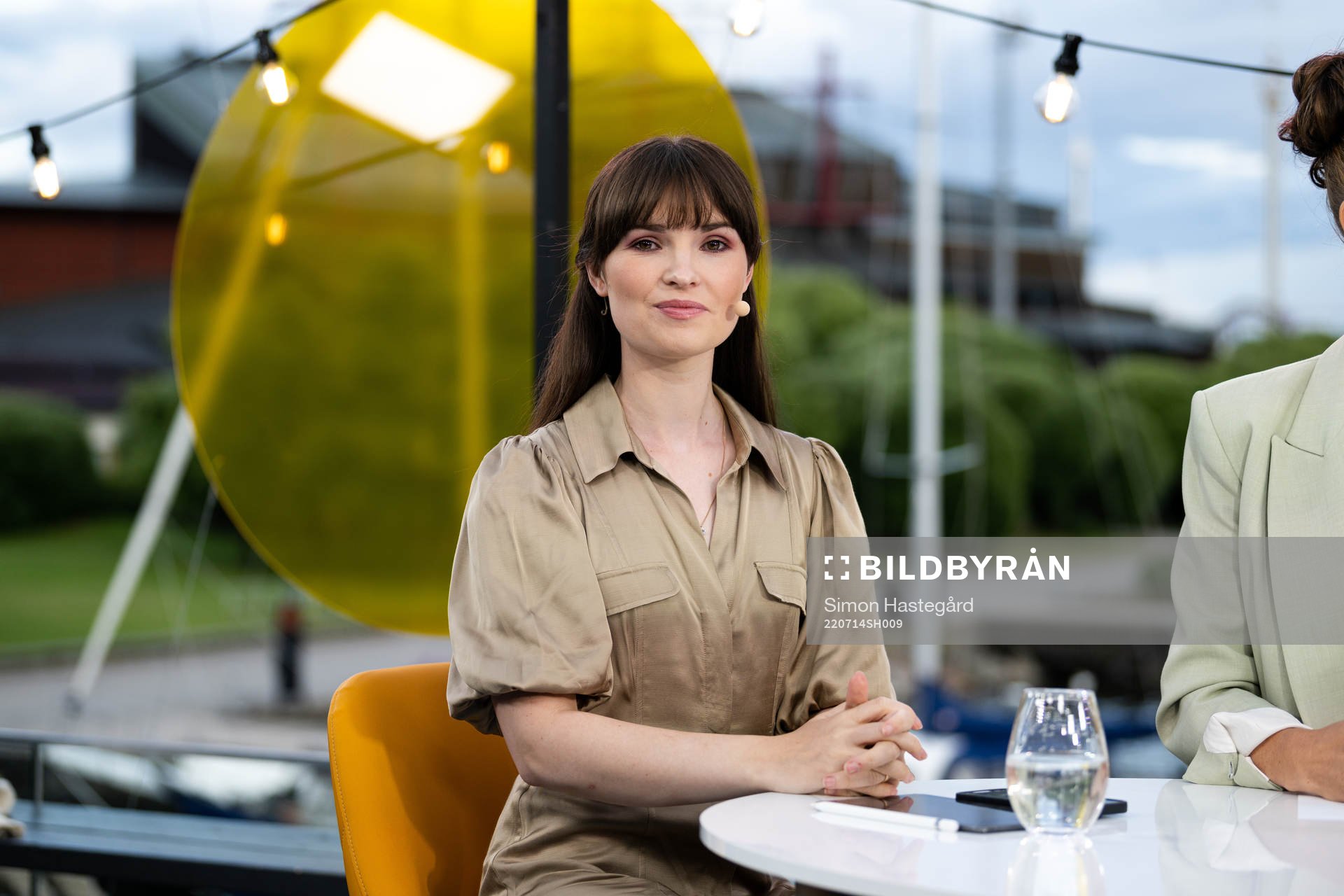 Vicki Blommé i Tv4/Cmores EM-studio under dag 9 av fotboll-EM den 14 juli 2022 i Stockholm. 