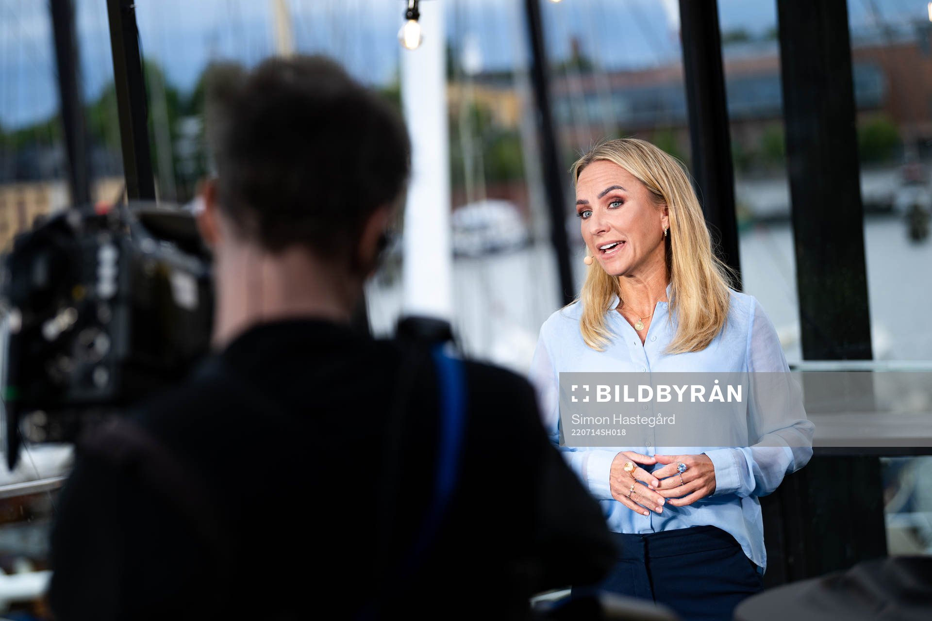 Frida Nordstrand i Tv4/Cmores EM-studio under dag 9 av fotboll-EM den 14 juli 2022 i Stockholm. 