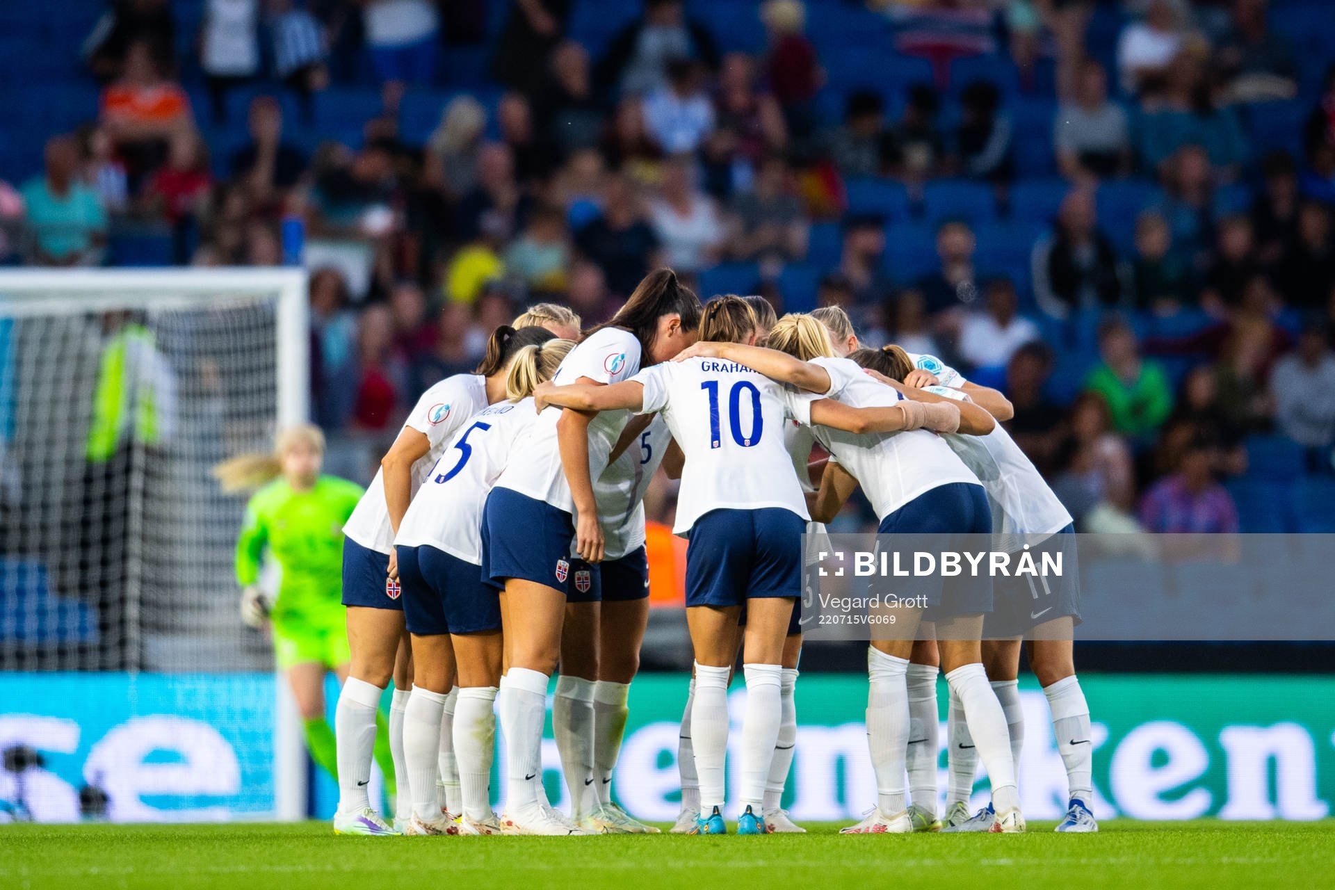 Caroline Graham Hansen and players of Norway during the UEFA Women's Euro 2022 group stage match between Austria and Norway on July 15, 2022 in Brighton.