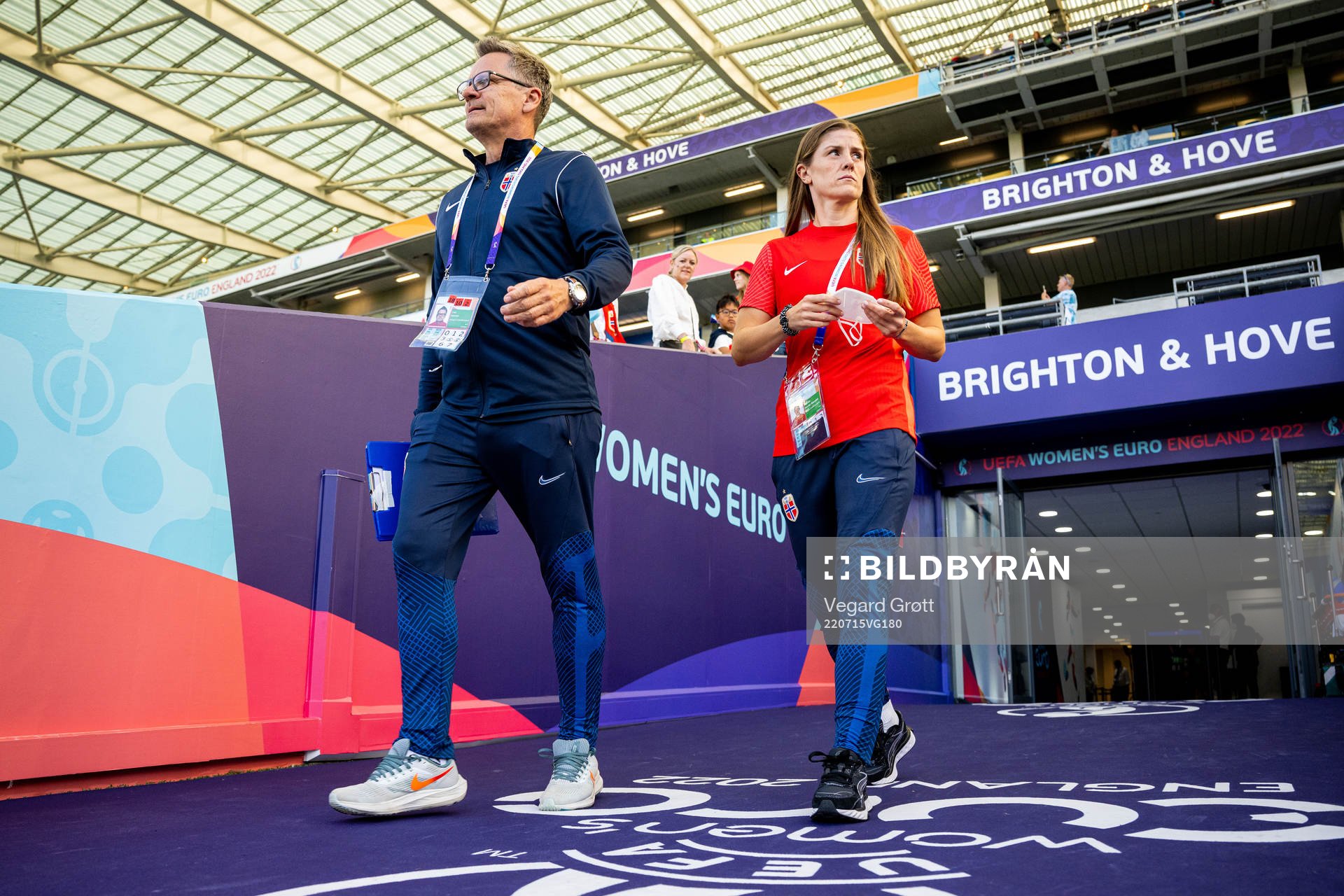 Halvor Lea, press officer, and Maren Mjelde of Norway