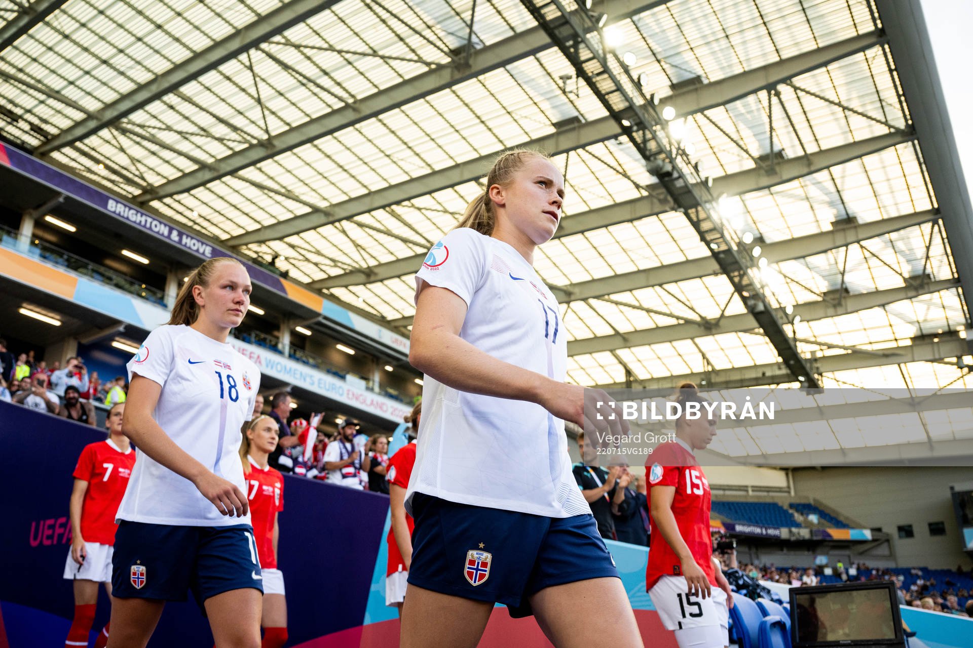 Julie Blakstad of Norway enters the pitch