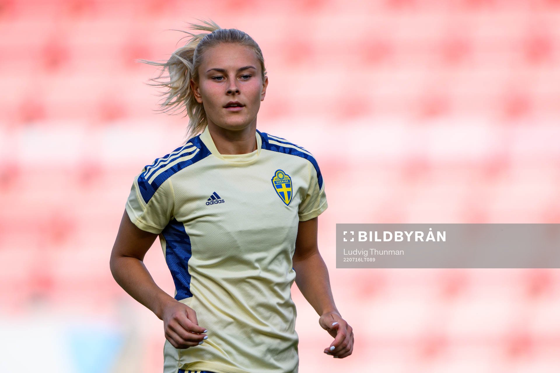 Amanda Nilden of the Swedish women's national football team at a training session during the UEFA Women's Euro 2022 Championship on July 16, 2022 in Leigh.