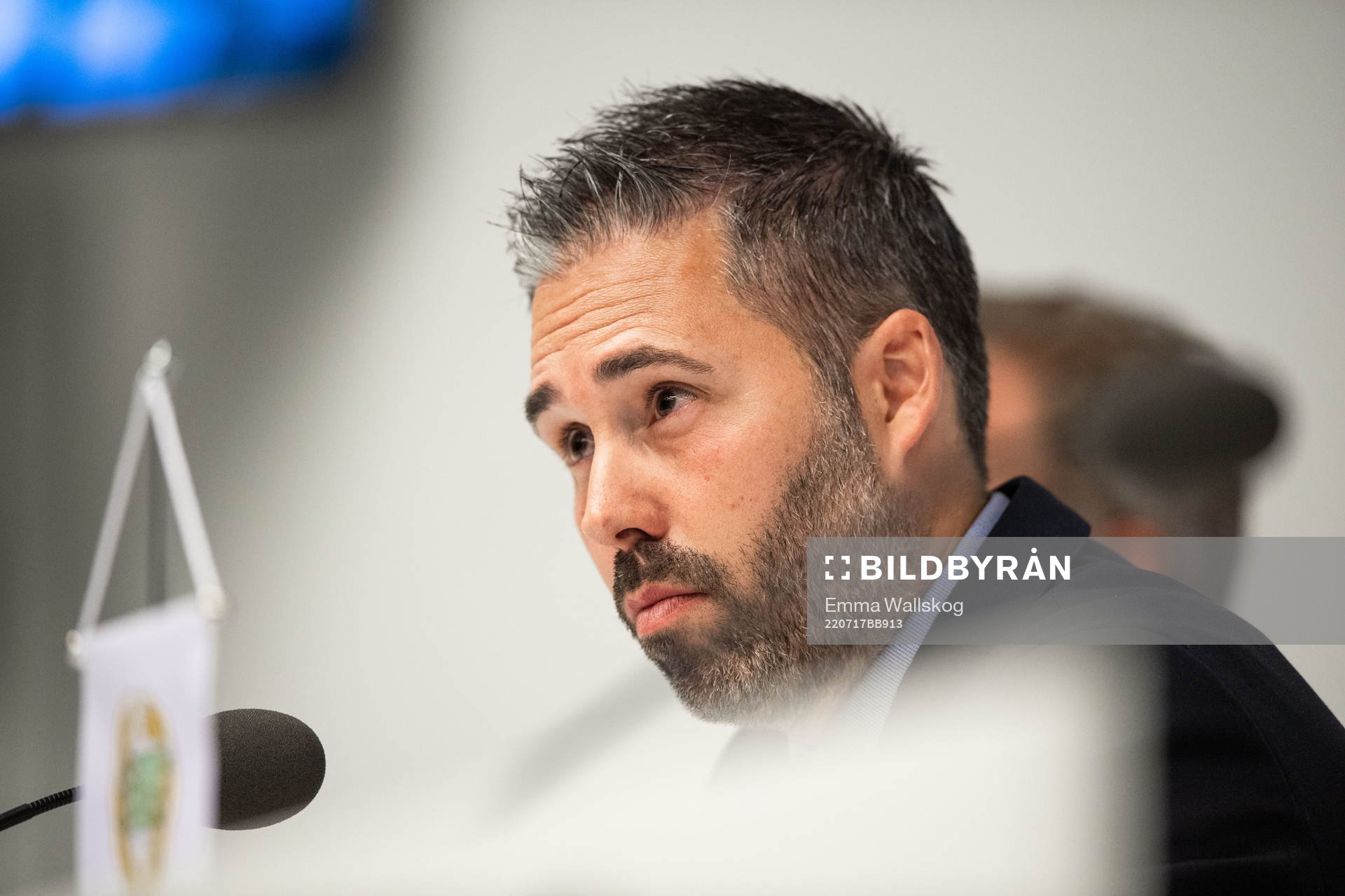 Hammarbys tränare Marti Cifuentes under en presskonferens efter fotbollsmatchen i Allsvenskan mellan Hammarby och Elfsborg den 17 juli 2022 i Stockholm.
