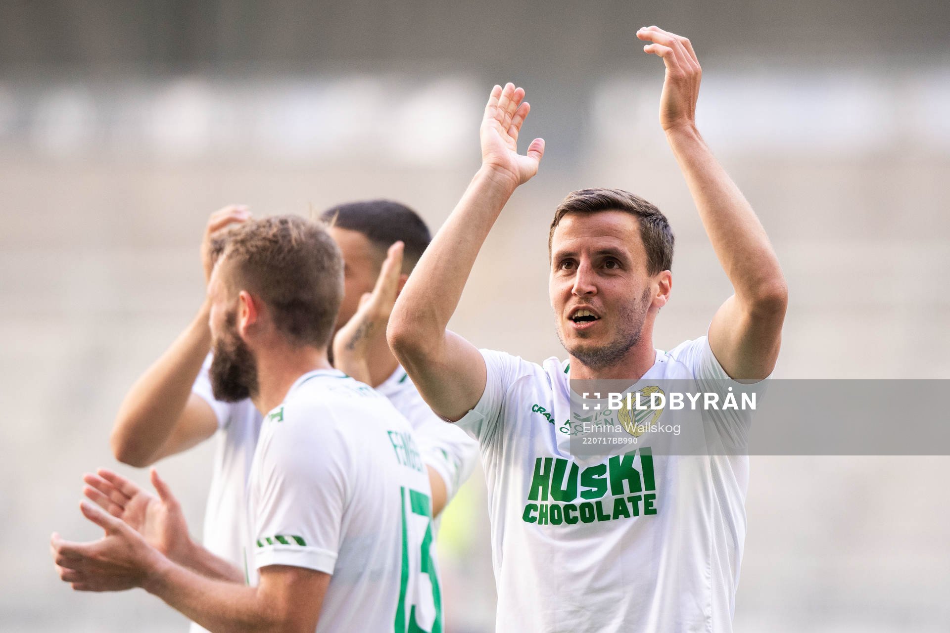 Hammarbys Jeppe Andersen jublar efter fotbollsmatchen i Allsvenskan mellan Hammarby och Elfsborg den 17 juli 2022 i Stockholm. 