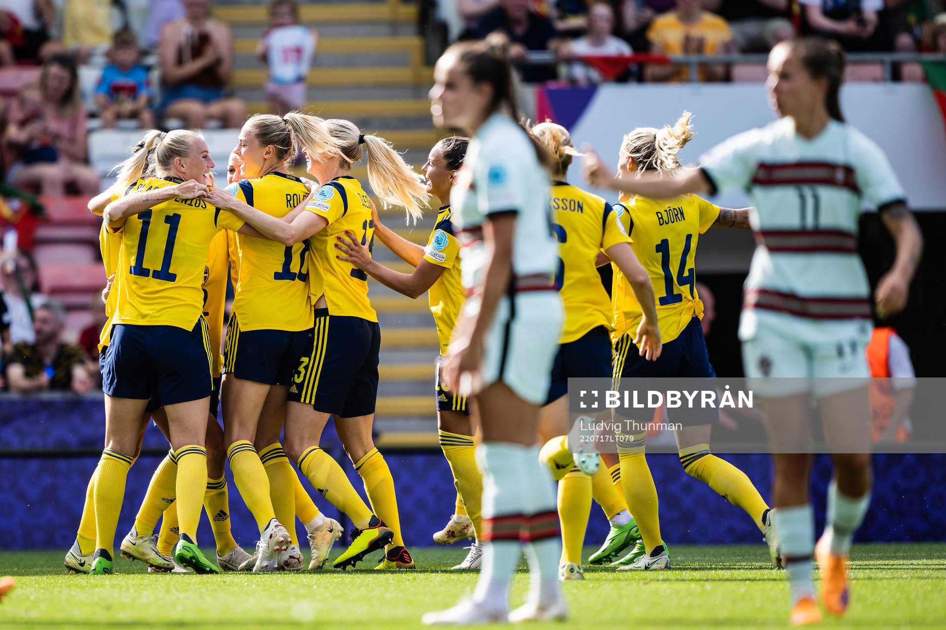 Filippa Angeldahl of Sweden celebrates with team mates