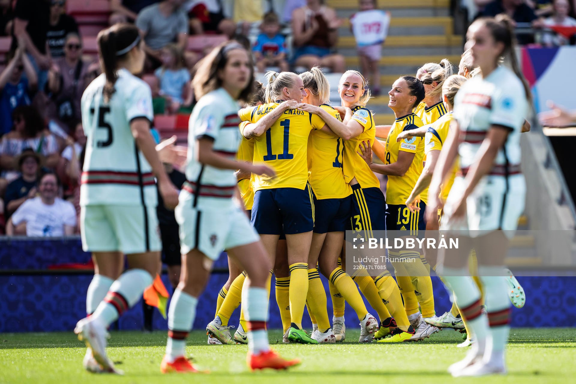Filippa Angeldahl of Sweden celebrates with team mates