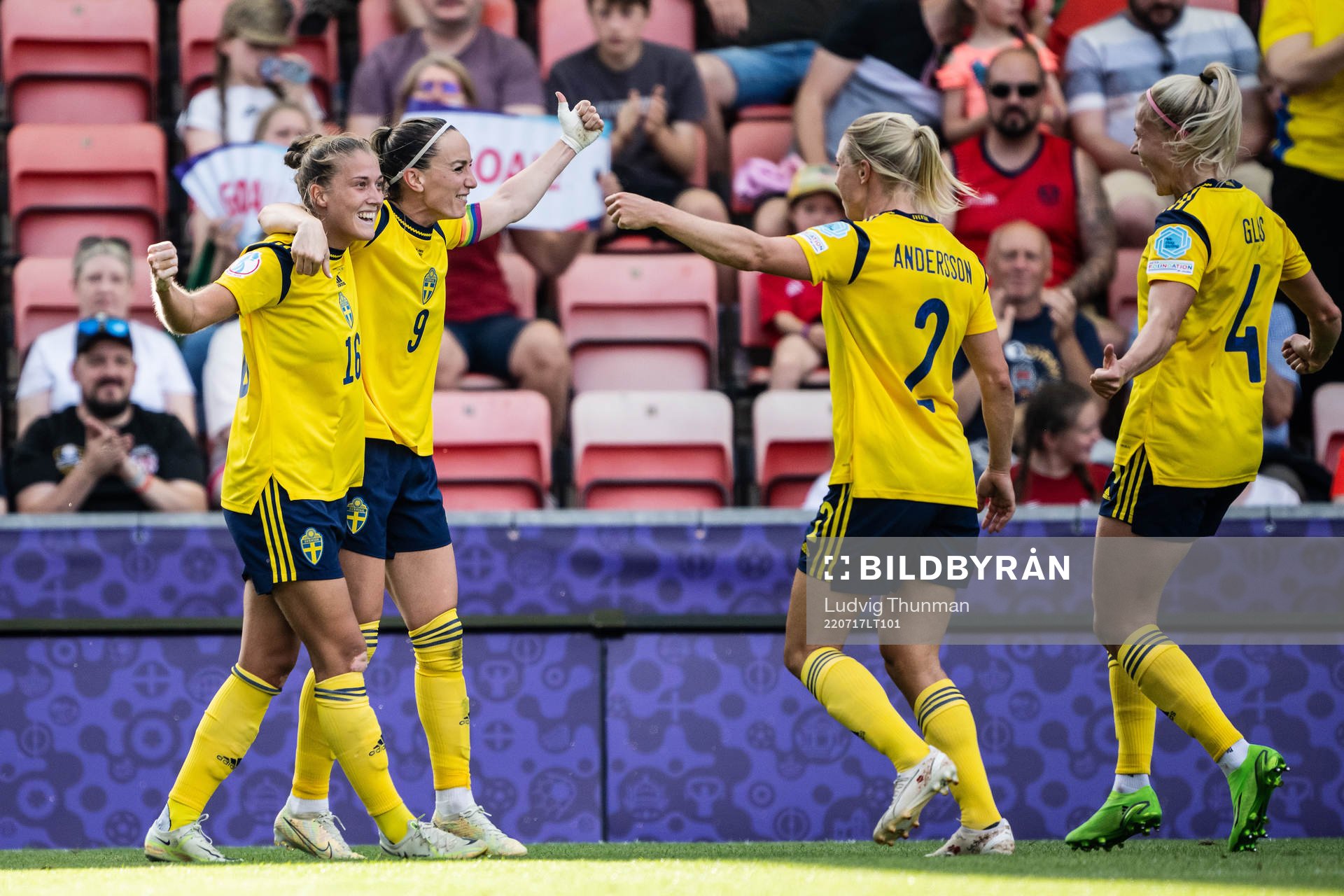 Filippa Angeldahl and Kosovare Asllani of Sweden celebrate