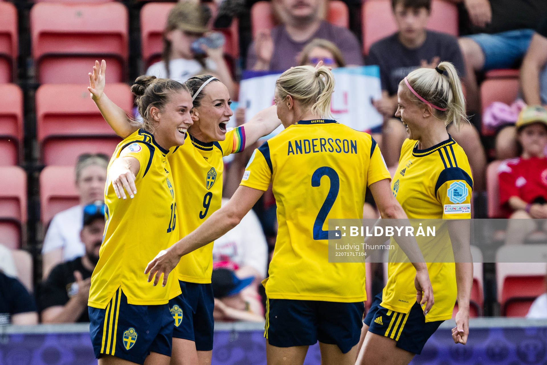 Filippa Angeldahl and Kosovare Asllani of Sweden celebrate
