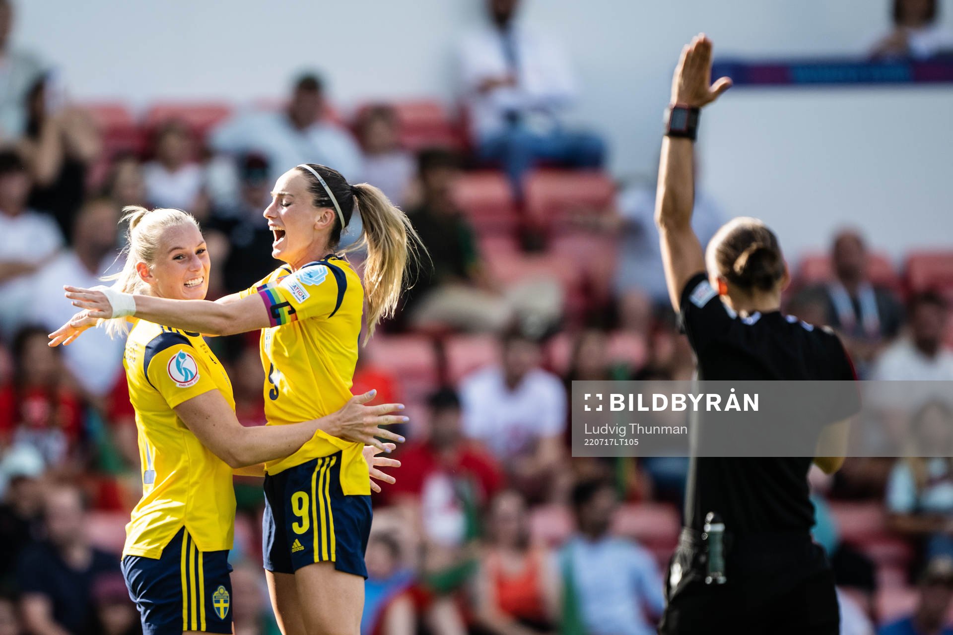 Stina Blackstenius and Kosovare Asllani of Sweden celebrate
