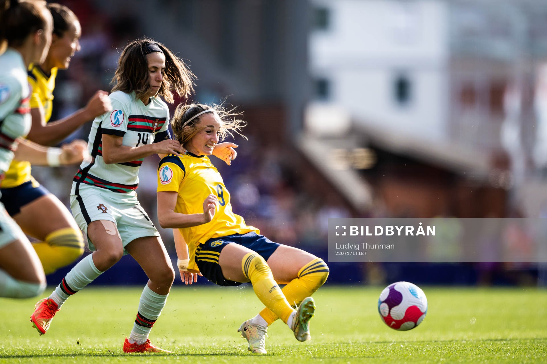 Dolores Silva of Portugal and Kosovare Asllani of Sweden