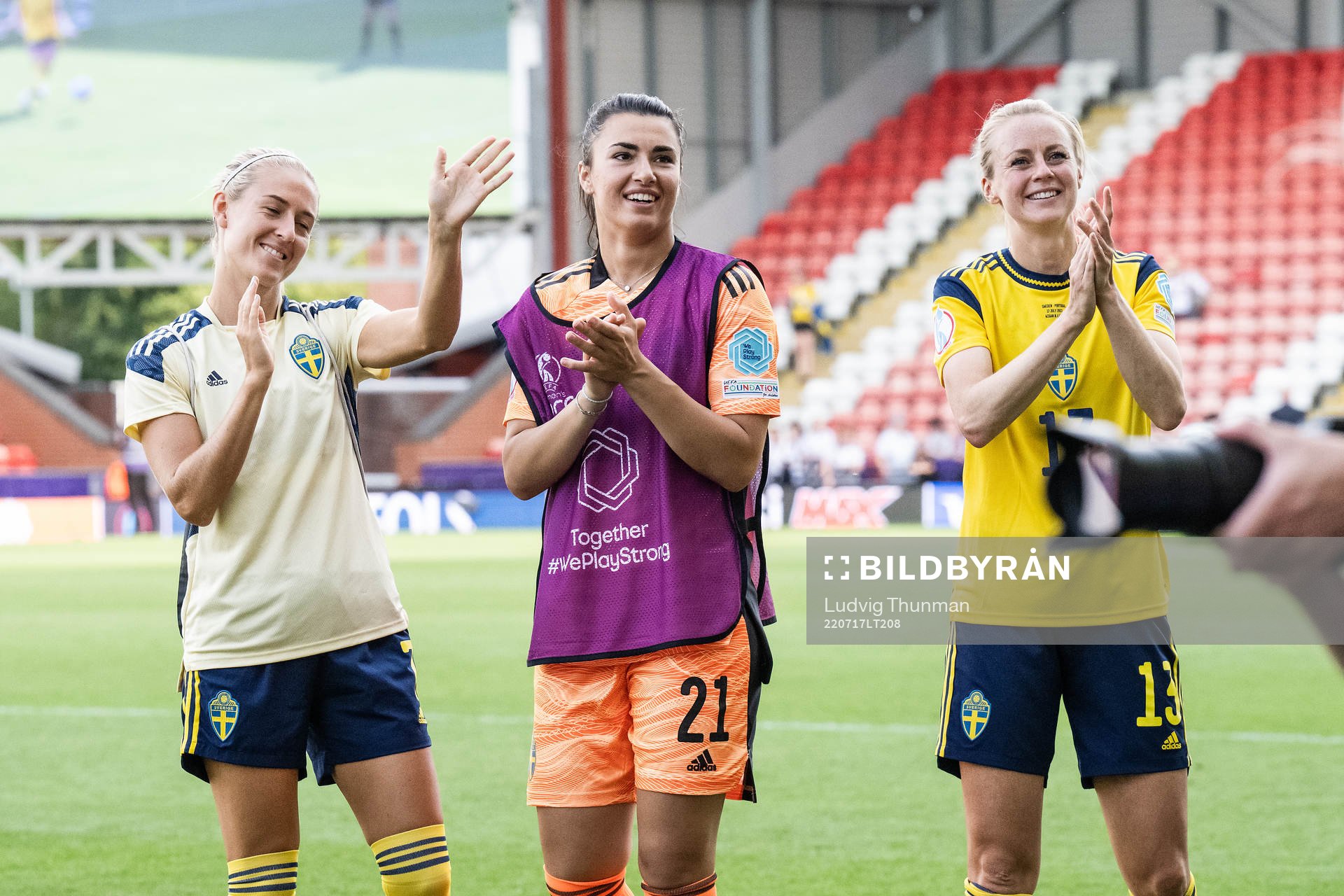 Emma Kullberg, goalkeeper Zecira Musovic and Amanda