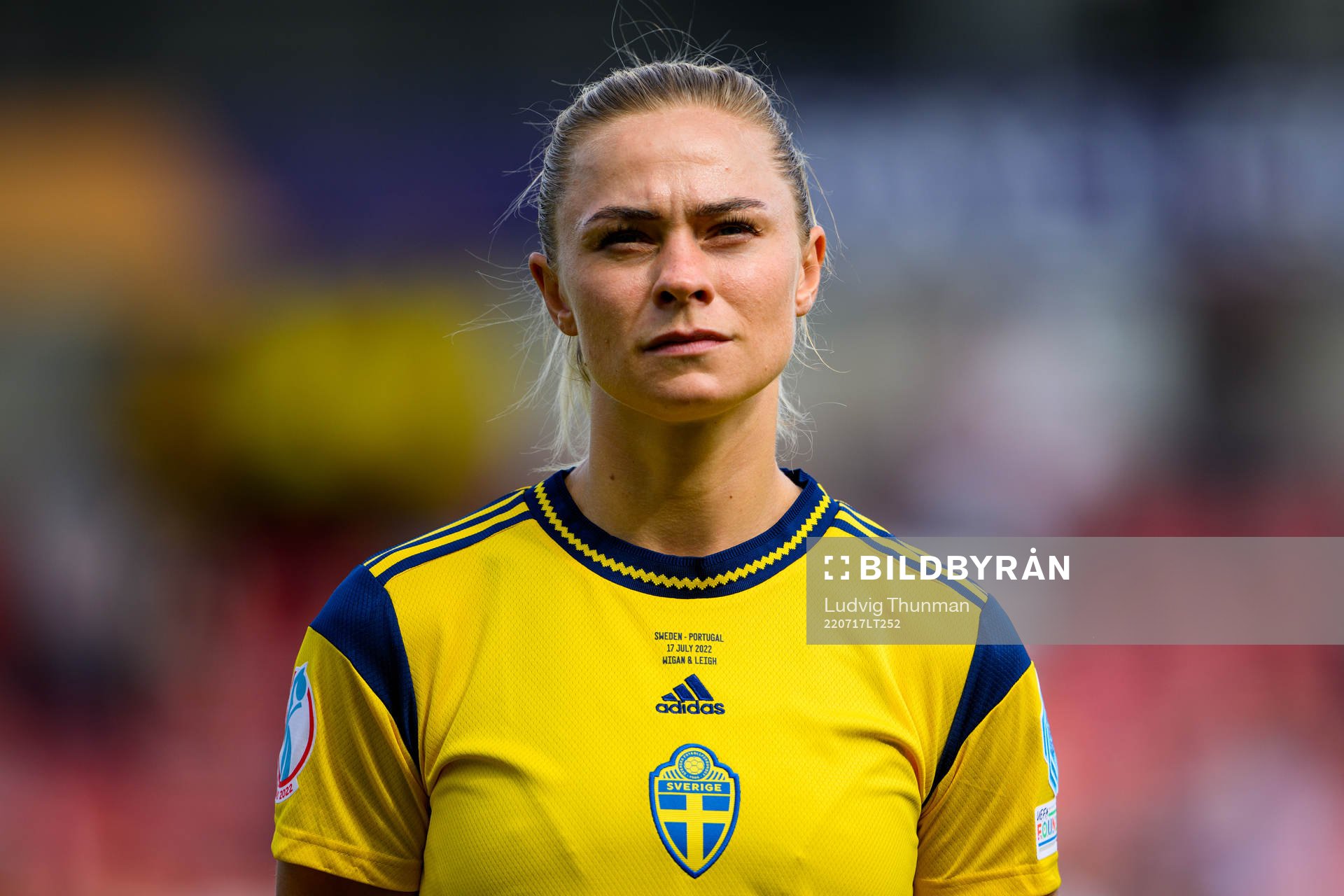 Fridolina Rolfö ahead of the UEFA Women's Euro 2022 group stage match between Sweden and Portugal on July 17, 2022 in Leigh. 