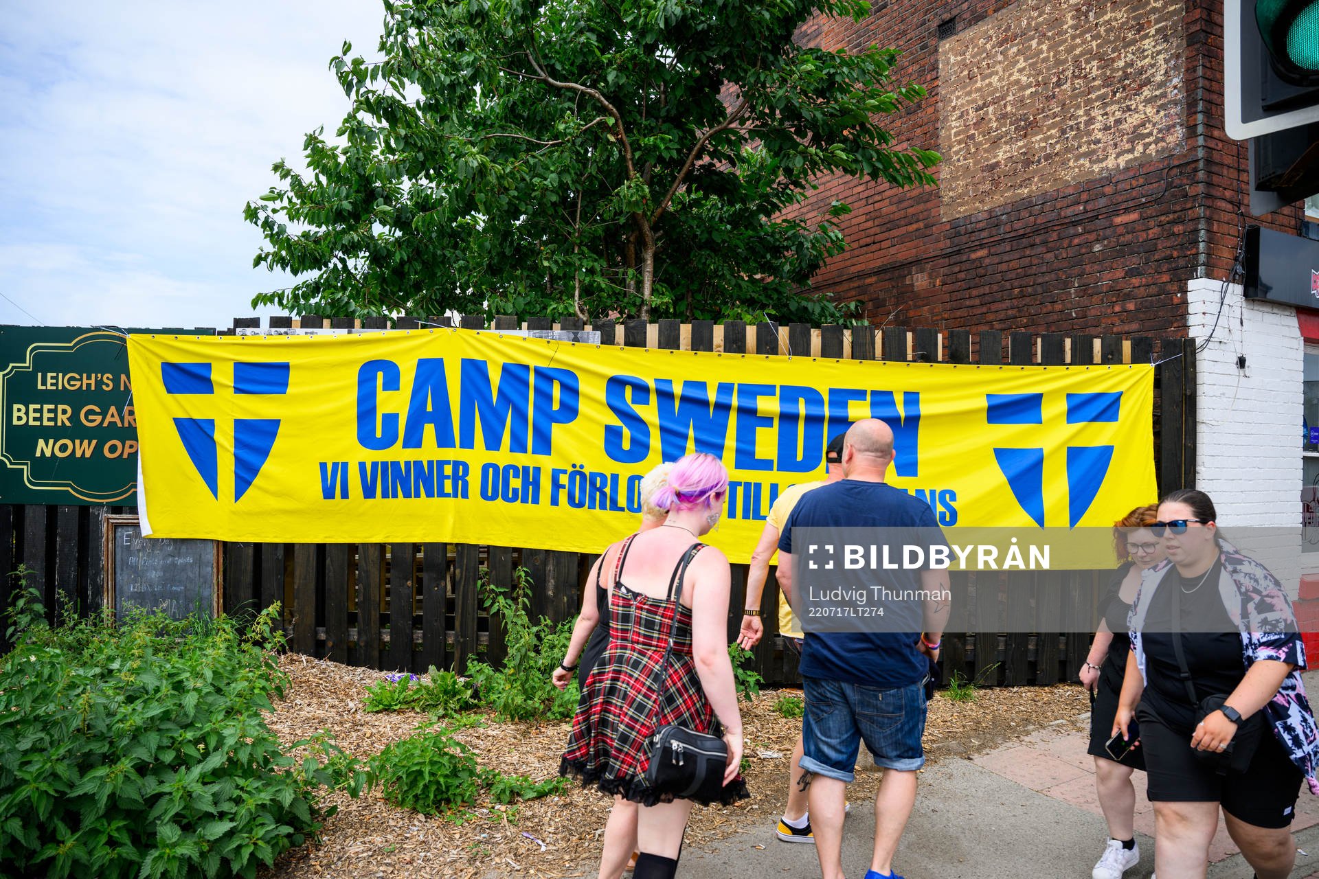 Signage for camp Sweden, gathering organisation for fans of
