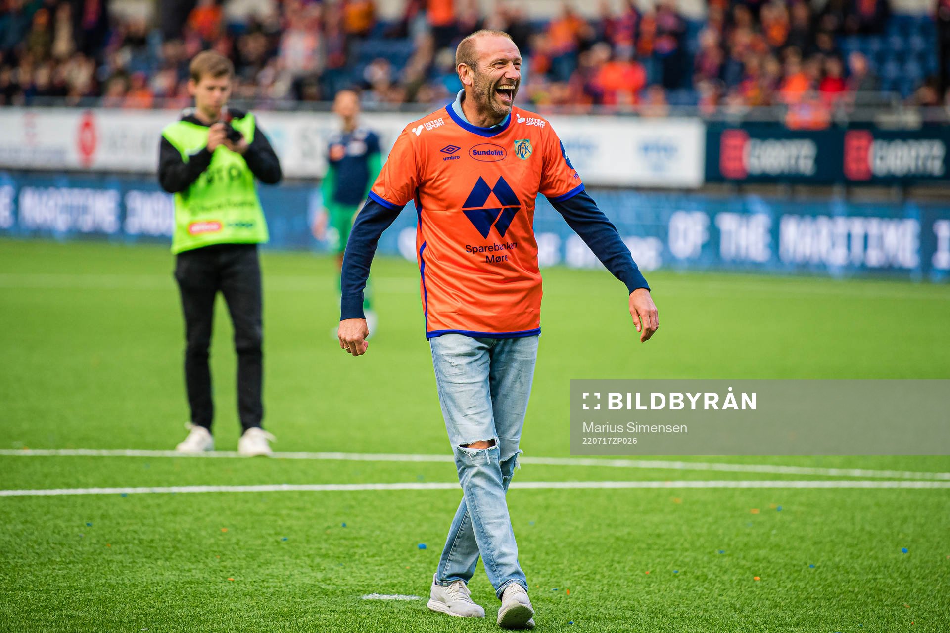 Odd-Bjørn Hjelmeset missing a chance to score on a penalty kick during a half-time break show during the Eliteserien match between Aalesund and Rosenborg on July 17, 2022 in Ålesund.