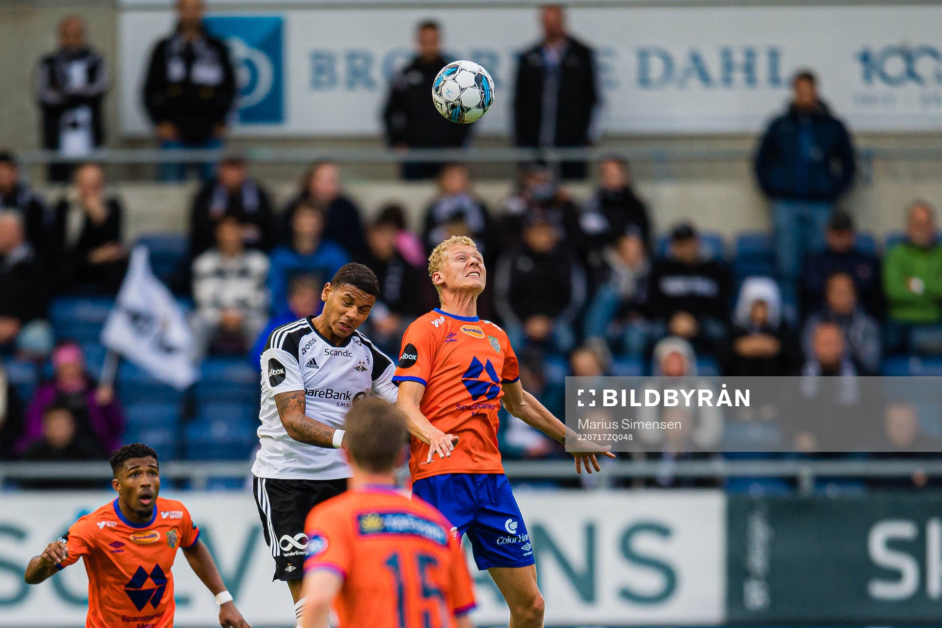Bryan Benjamin Fiabema of Rosenborg and Kristoffer Ramos Barmen of Aalesund during the Eliteserien match between Aalesund and Rosenborg on July 17, 2022 in Ålesund.