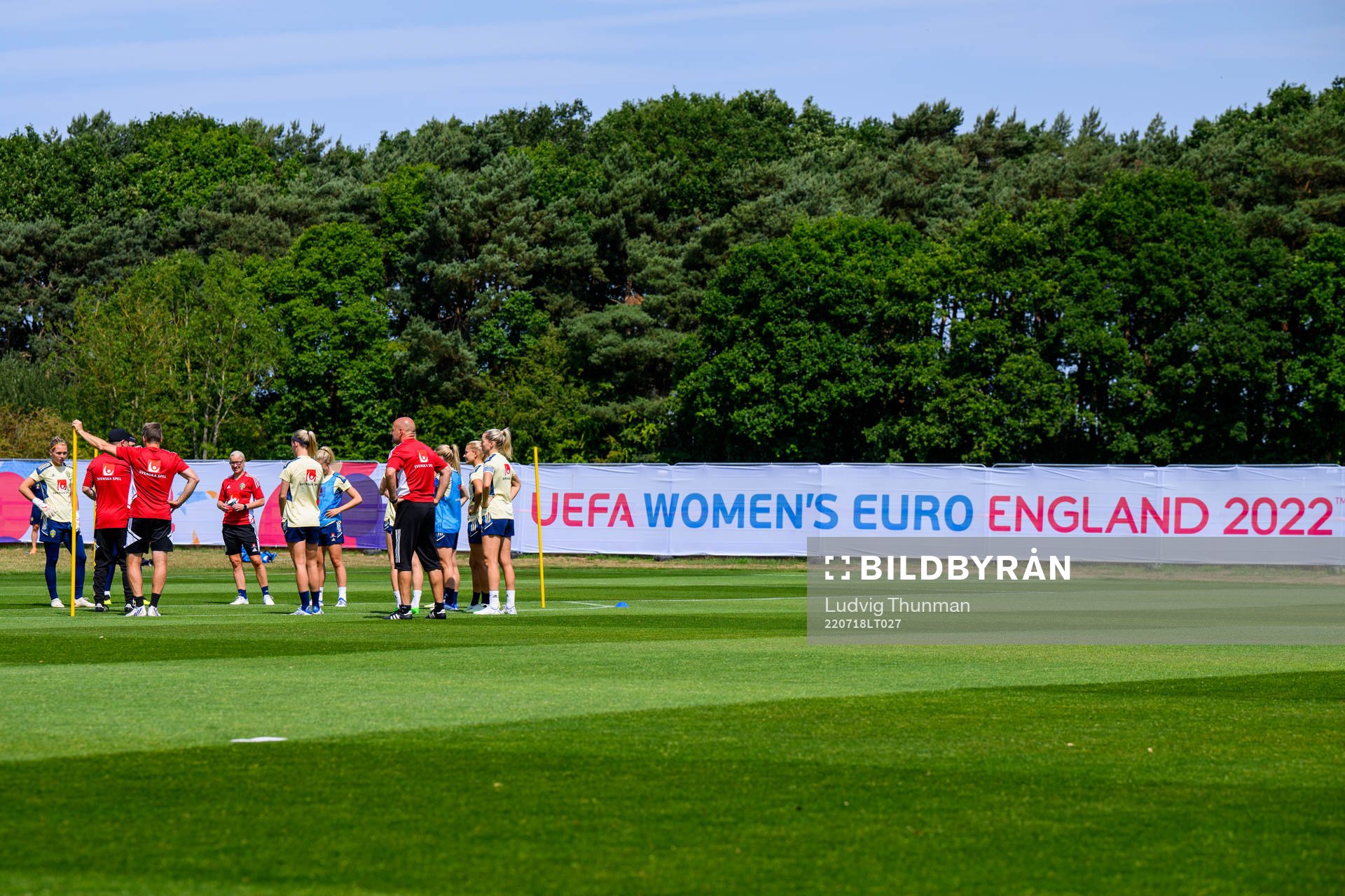 Players gather of the Swedish women's national football
