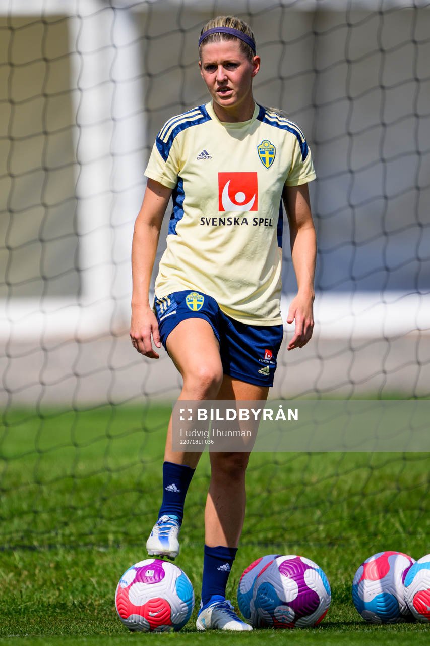 Olivia Schough of the Swedish women's national football team at a training session during the UEFA Women's Euro 2022 Championship on July 18, 2022 in Chester.