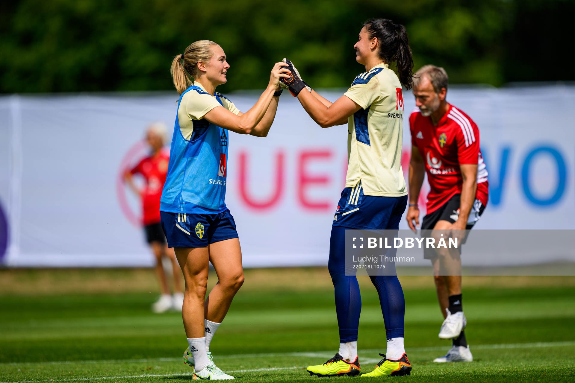Magdalena Eriksson and goalkeeper Zecira Musovic of the