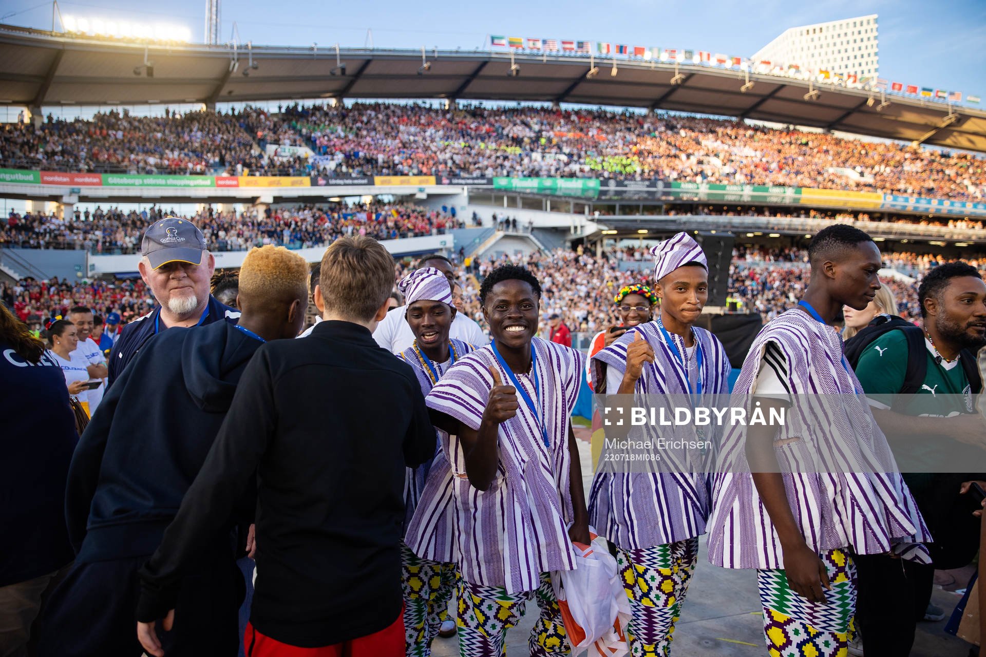 Spelare från Sydafrika under invigningen av Gothia Cup den 18 juli 2022 i Göteborg. 