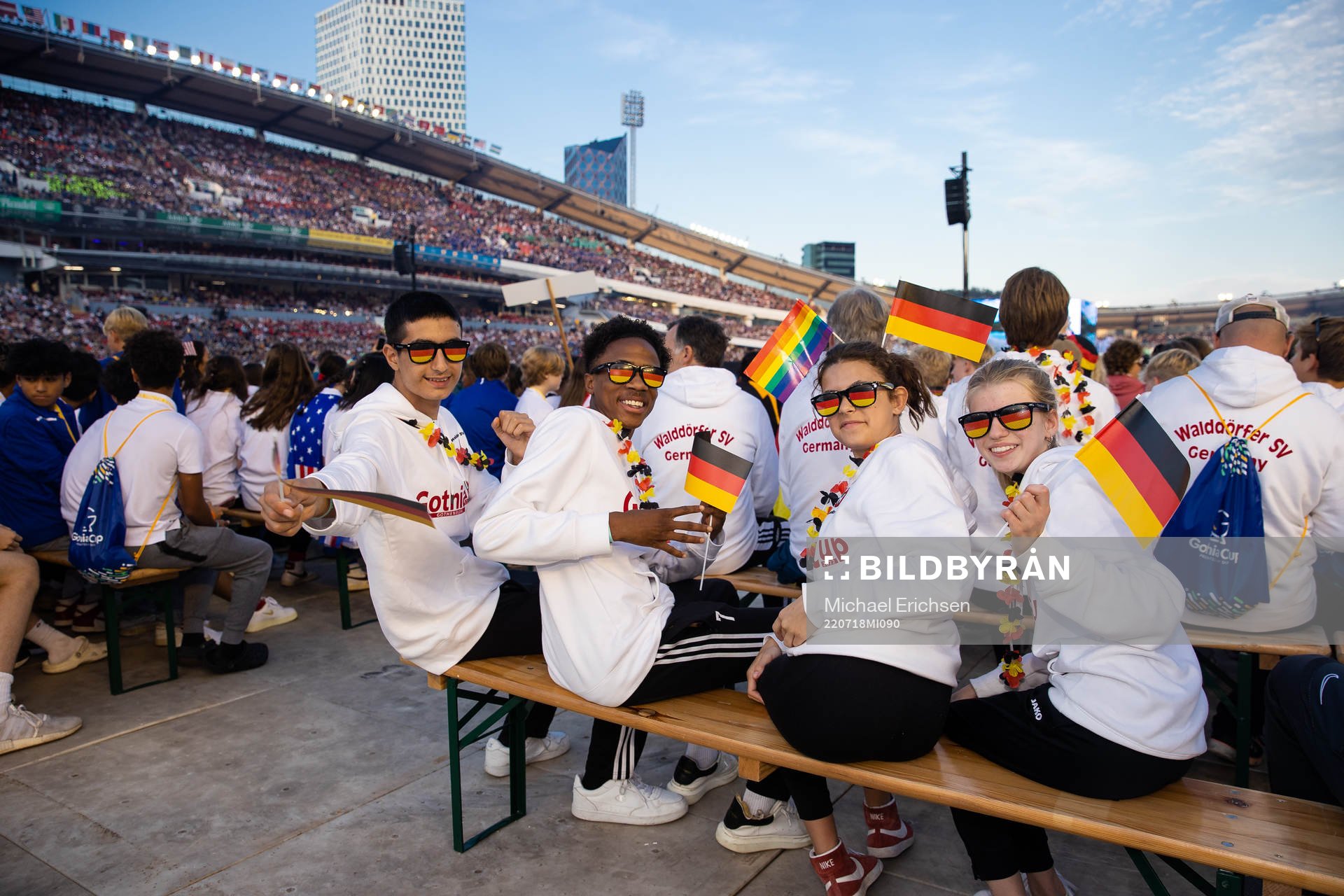 Spelare från Walddörfer i Tyskland under invigningen av Gothia Cup den 18 juli 2022 i Göteborg. 