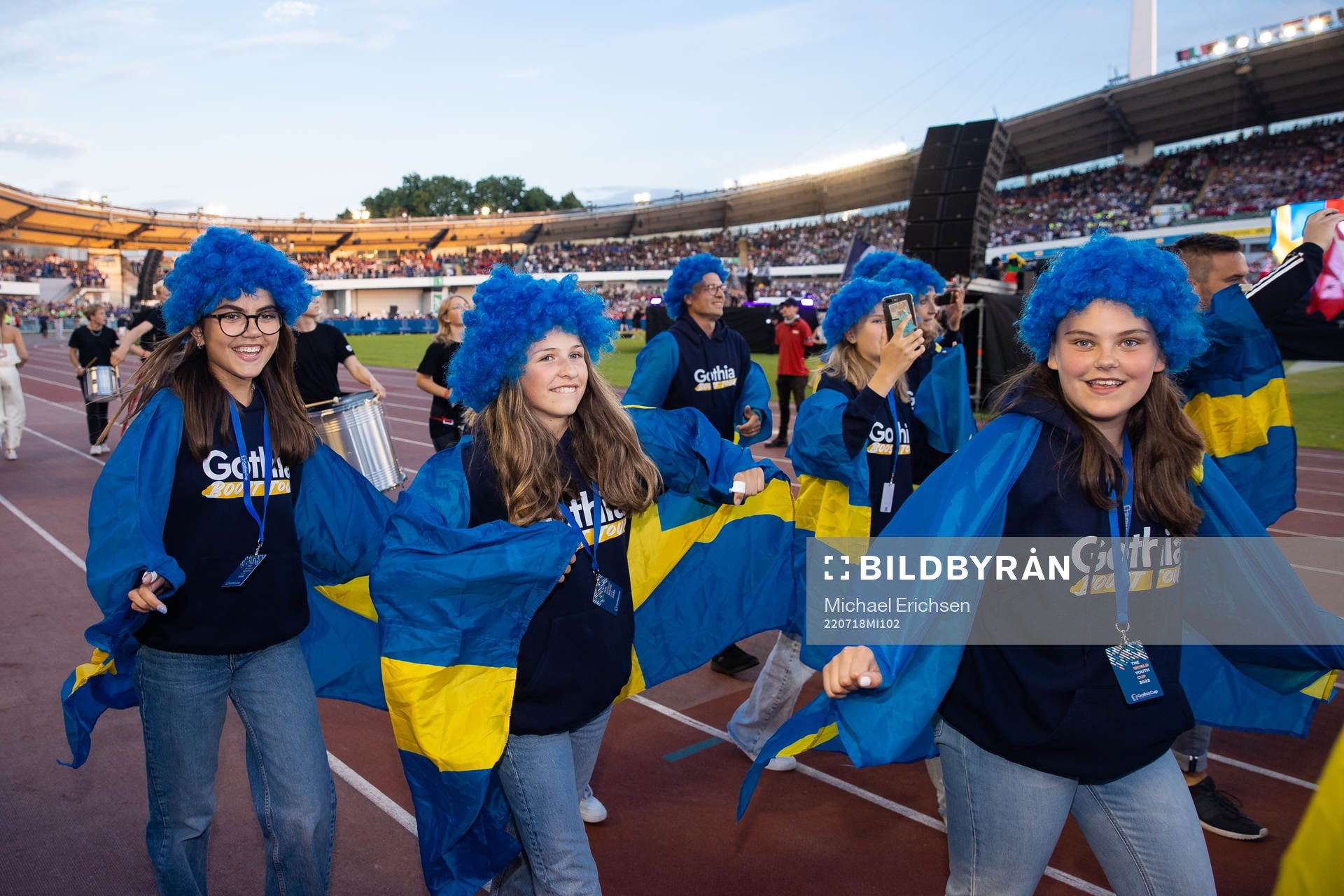 Svenska spelare och ledare under invigningen av Gothia Cup den 18 juli 2022 i Göteborg. 