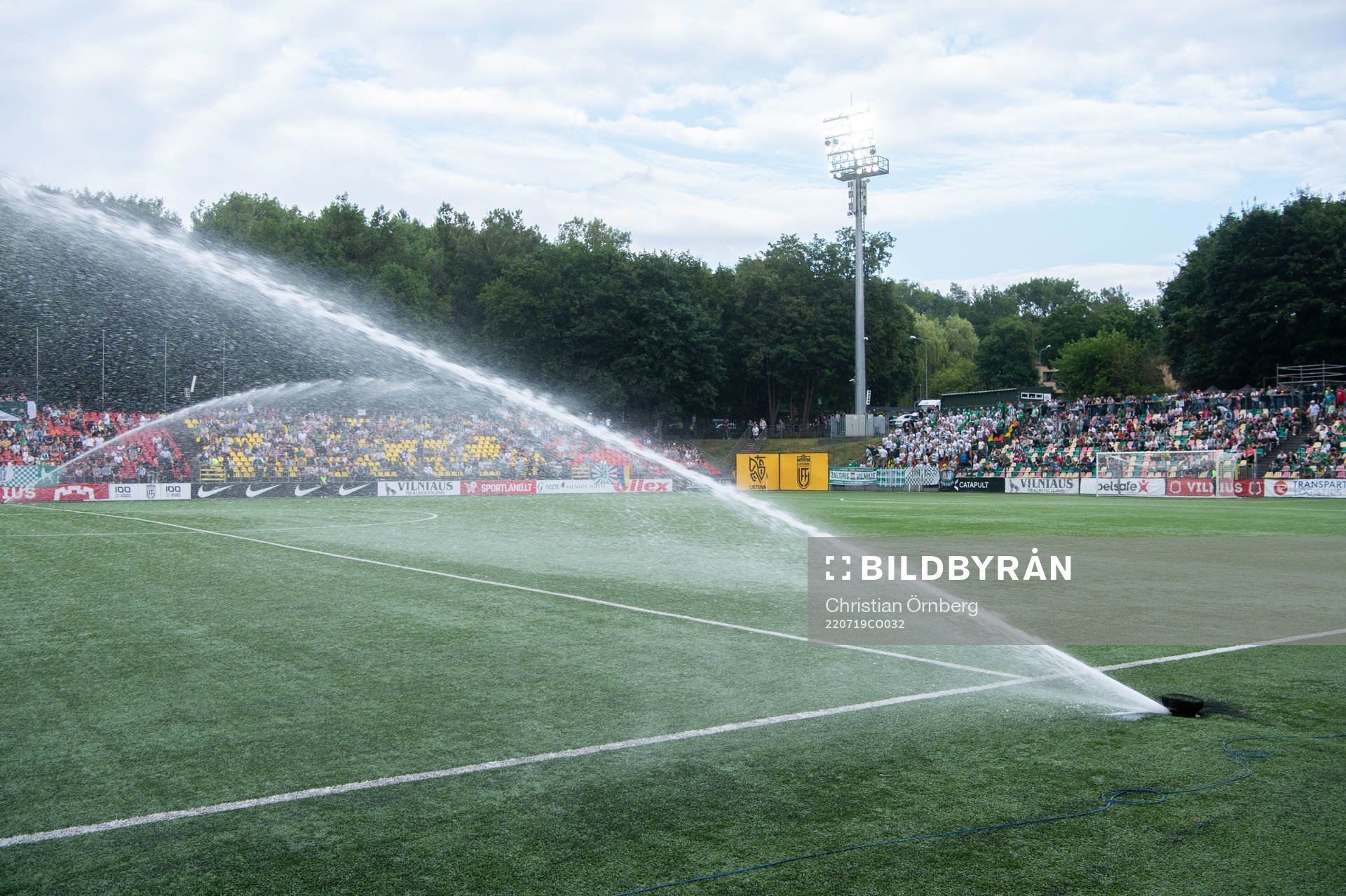 Sprinklers watering the grass