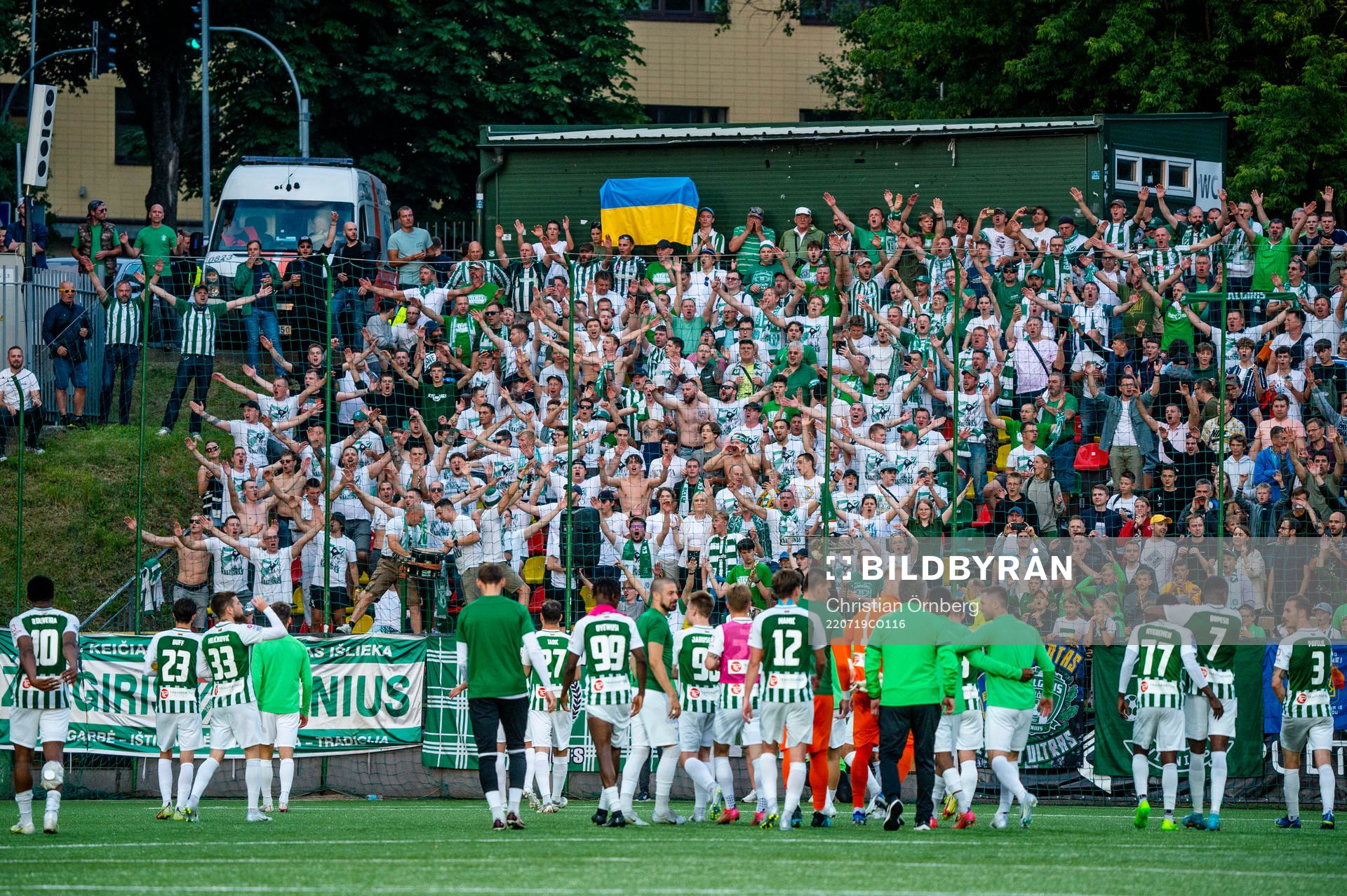 The players and supporters of FK Zalgiris celebrate