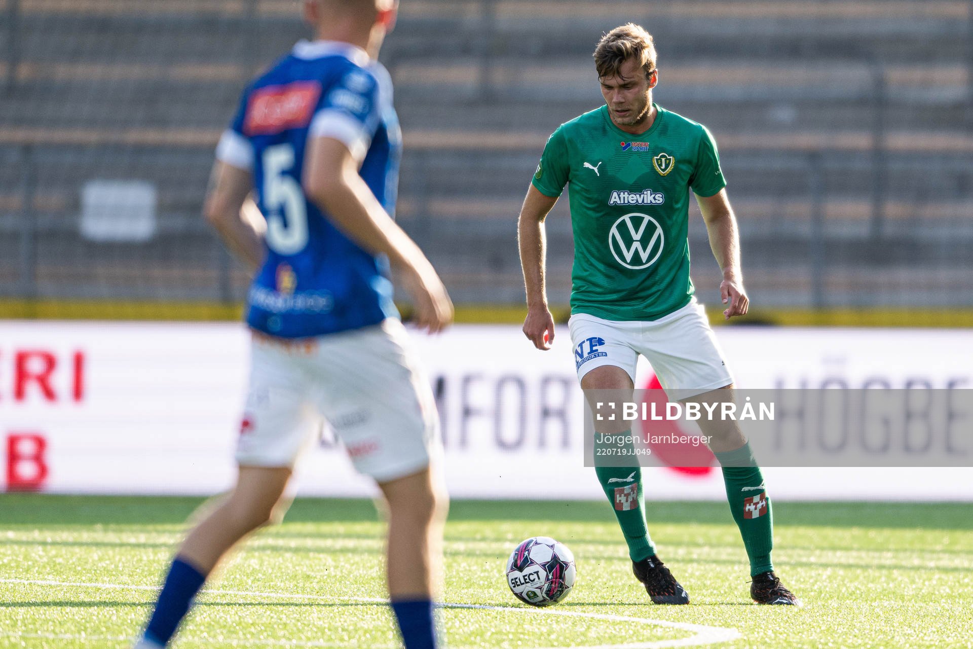 Jönköpings Marcus Degerlund under fotbollsmatchen i Superettan mellan Norrby och Jönköpings Södra den 19 juli 2022 i Borås. 