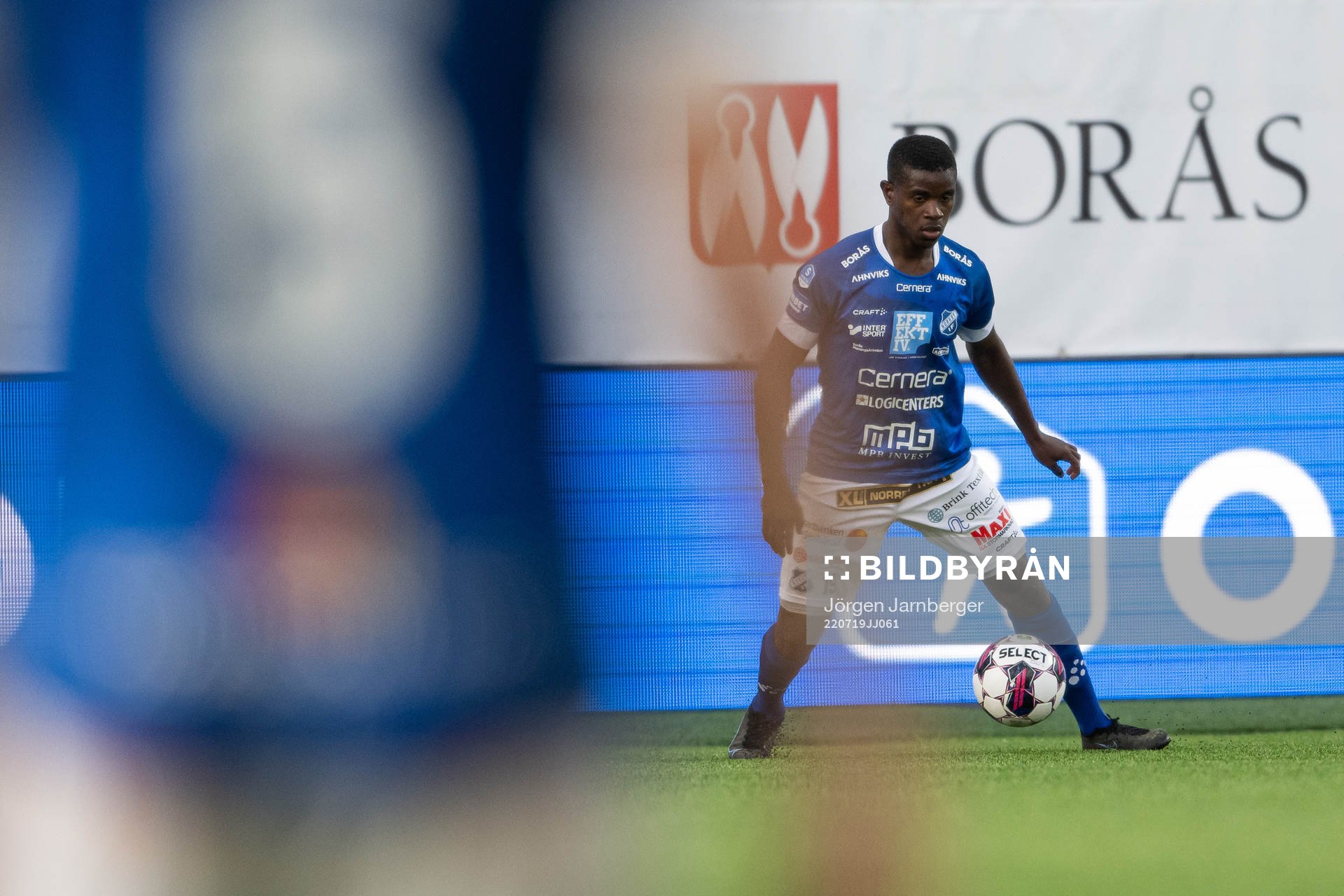 Norrbys Jaheem Burke under fotbollsmatchen i Superettan mellan Norrby och Jönköpings Södra den 19 juli 2022 i Borås. 