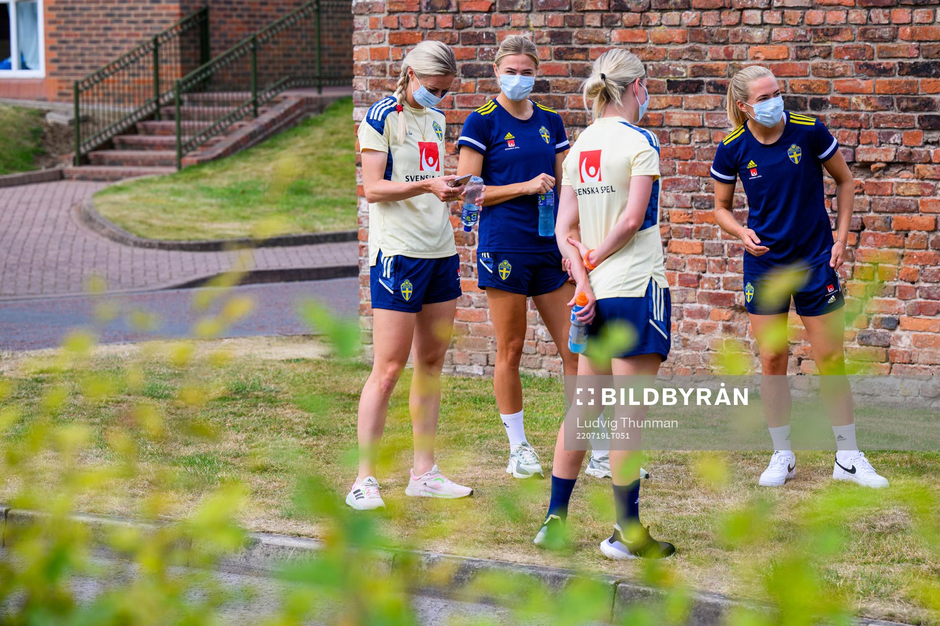 Amanda Ilestedt, Fridolina Rolfö and Magdalena Eriksson of the Swedish women's national football team at a press event during the UEFA Women's Euro 2022 Championship on July 19, 2022 in Chester. 