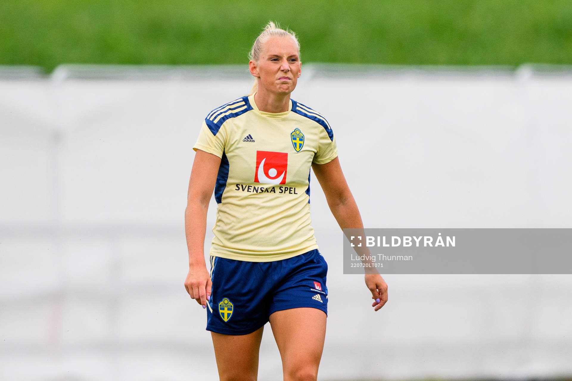 Stina Blackstenius of the Swedish women's national football team at a training session during the UEFA Women's Euro 2022 Championship on July 20, 2022 in Chester.