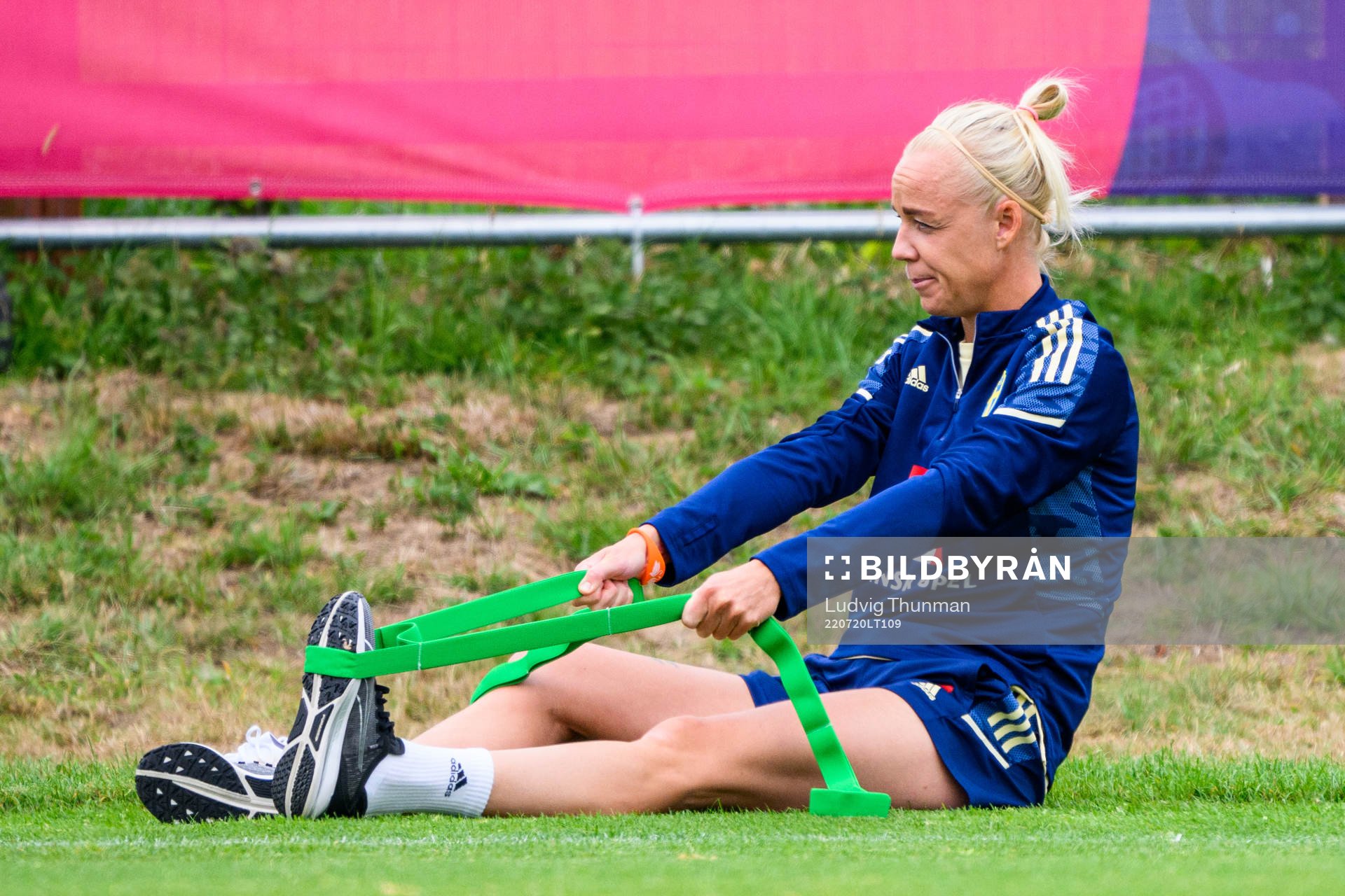 Caroline Seger of the Swedish women's national football team at a training session during the UEFA Women's Euro 2022 Championship on July 20, 2022 in Chester.
