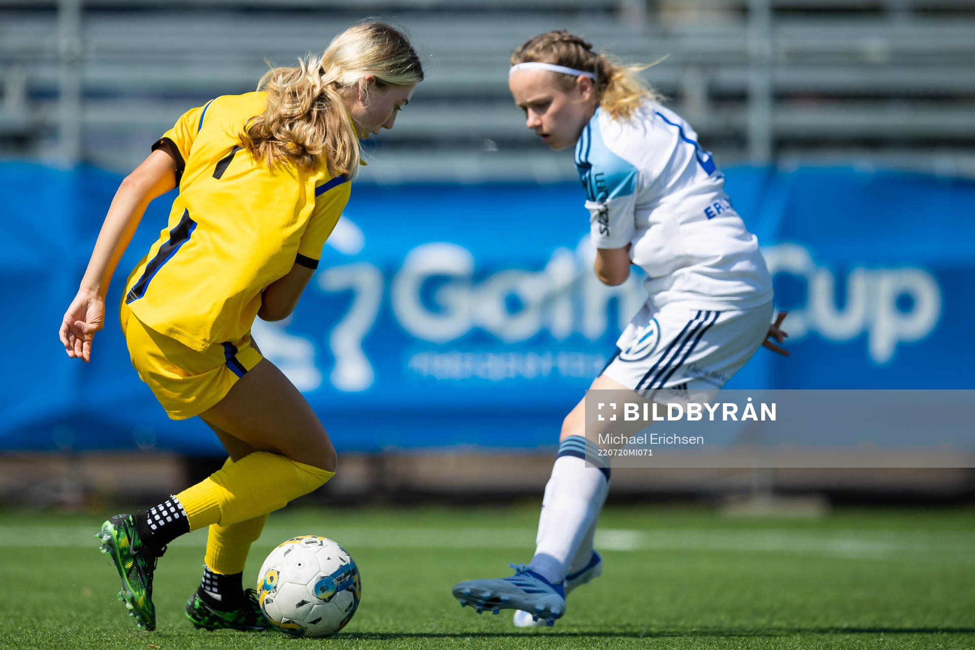 Kamp om bollen under fotbollsmatchen i Gothia Cup mellan Norcal Premier PDP och Djurgårdens IF den 20 juli 2022 i Göteborg. 