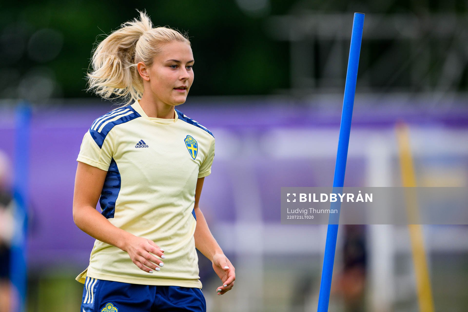 Amanda Nilden of the Swedish women's national football team at a training session during the UEFA Women's Euro 2022 Championship on July 21, 2022 in Chester.