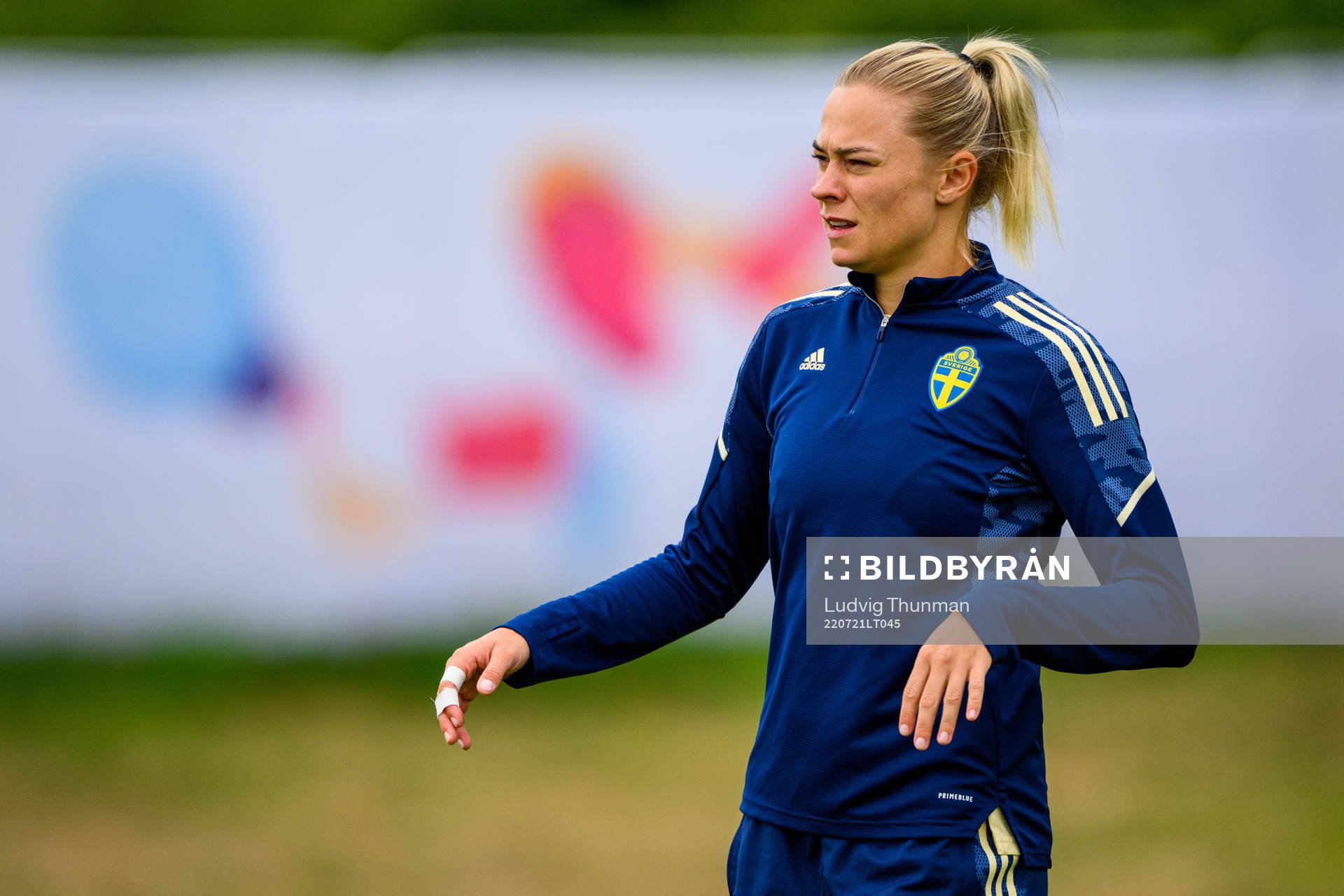 Fridolina Rolfö of the Swedish women's national football team at a training session during the UEFA Women's Euro 2022 Championship on July 21, 2022 in Chester.
