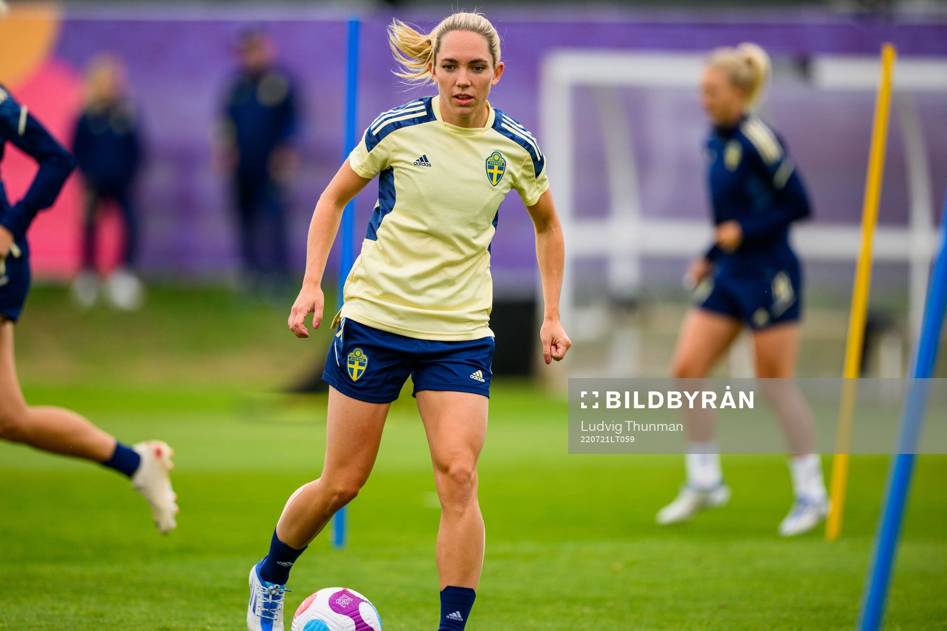 Elin Rubensson of the Swedish women's national football team at a training session during the UEFA Women's Euro 2022 Championship on July 21, 2022 in Chester.