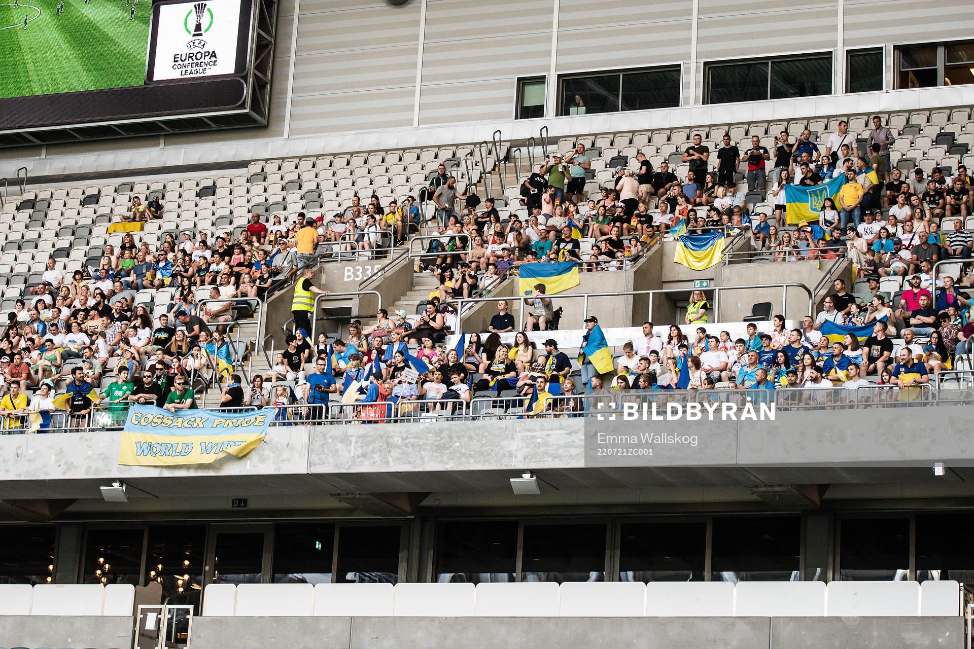 The flag of Ukraine in the stands